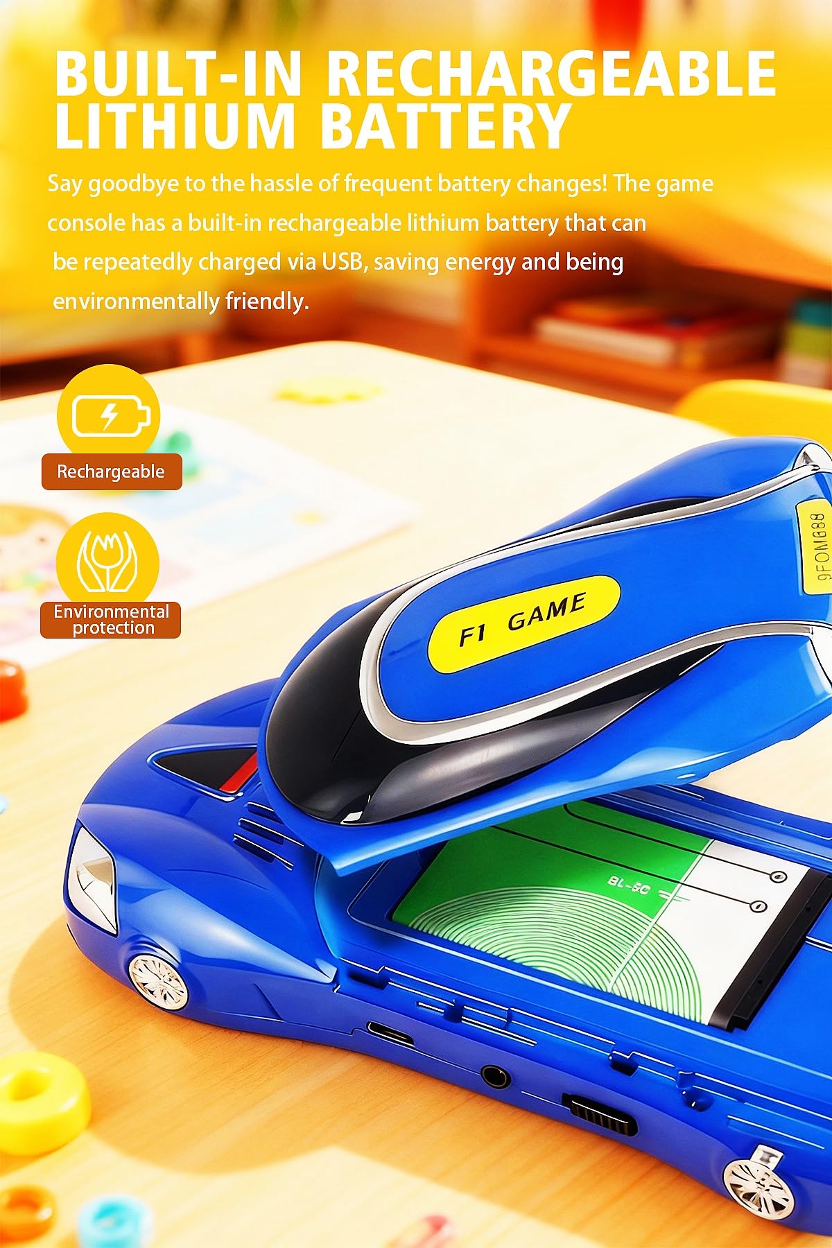 HLF Console de Jeux pour Enfants 3.0 Pouces Design Inspiré des Voitures de Sport 250 Jeux 64bit Connexion TV Jeux Portables pour la Maison et Les Voyages Cadeau d'anniversaire/de Noël