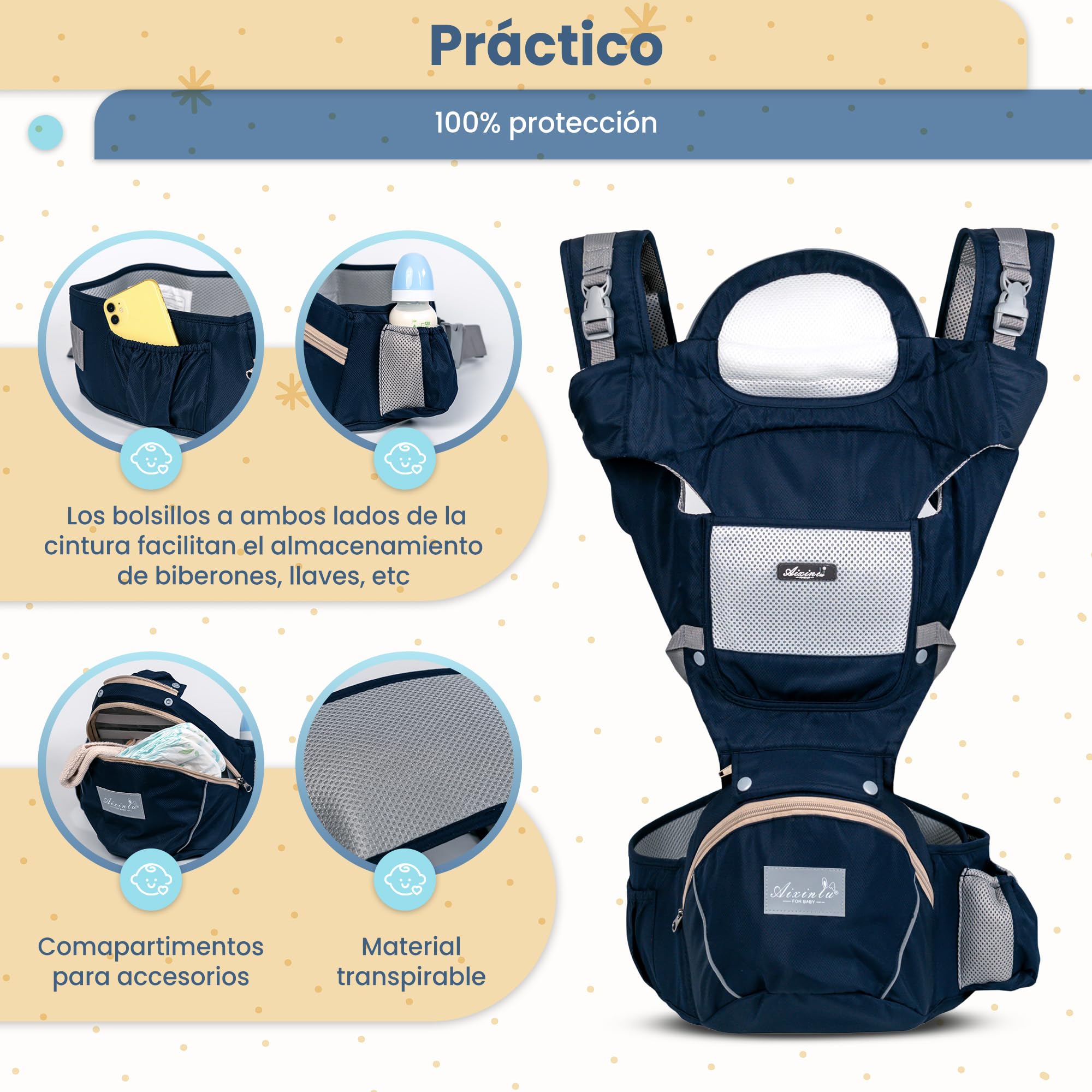 Canguro Para Bebe Mochila Portabebes Lateral, Fular Portabebe Con