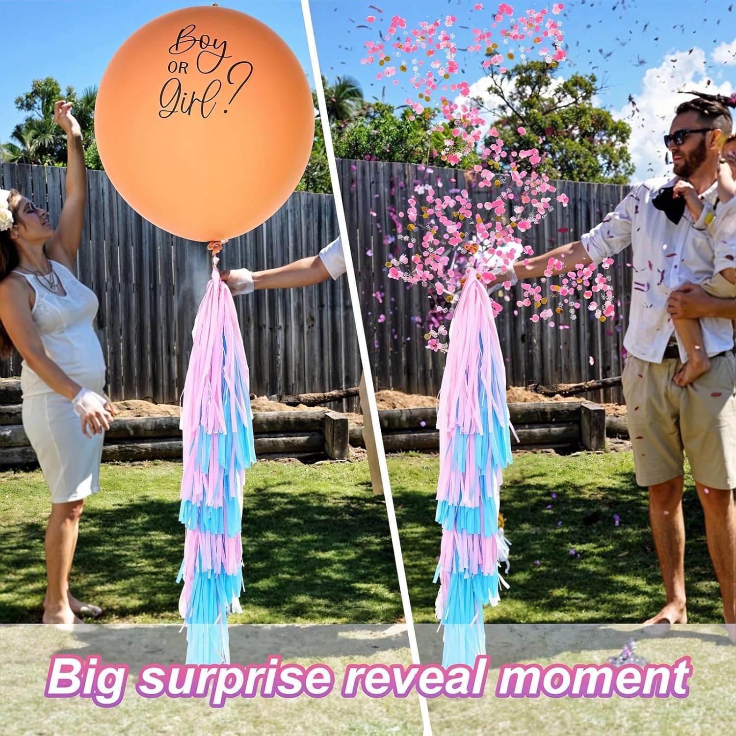 VGRDTW Gender Reveal Balloon 36Inch, Baby Shower Confetti Cannon with, Neutral Beige Latex Balloon for Party Decorations Supplies - Image 3