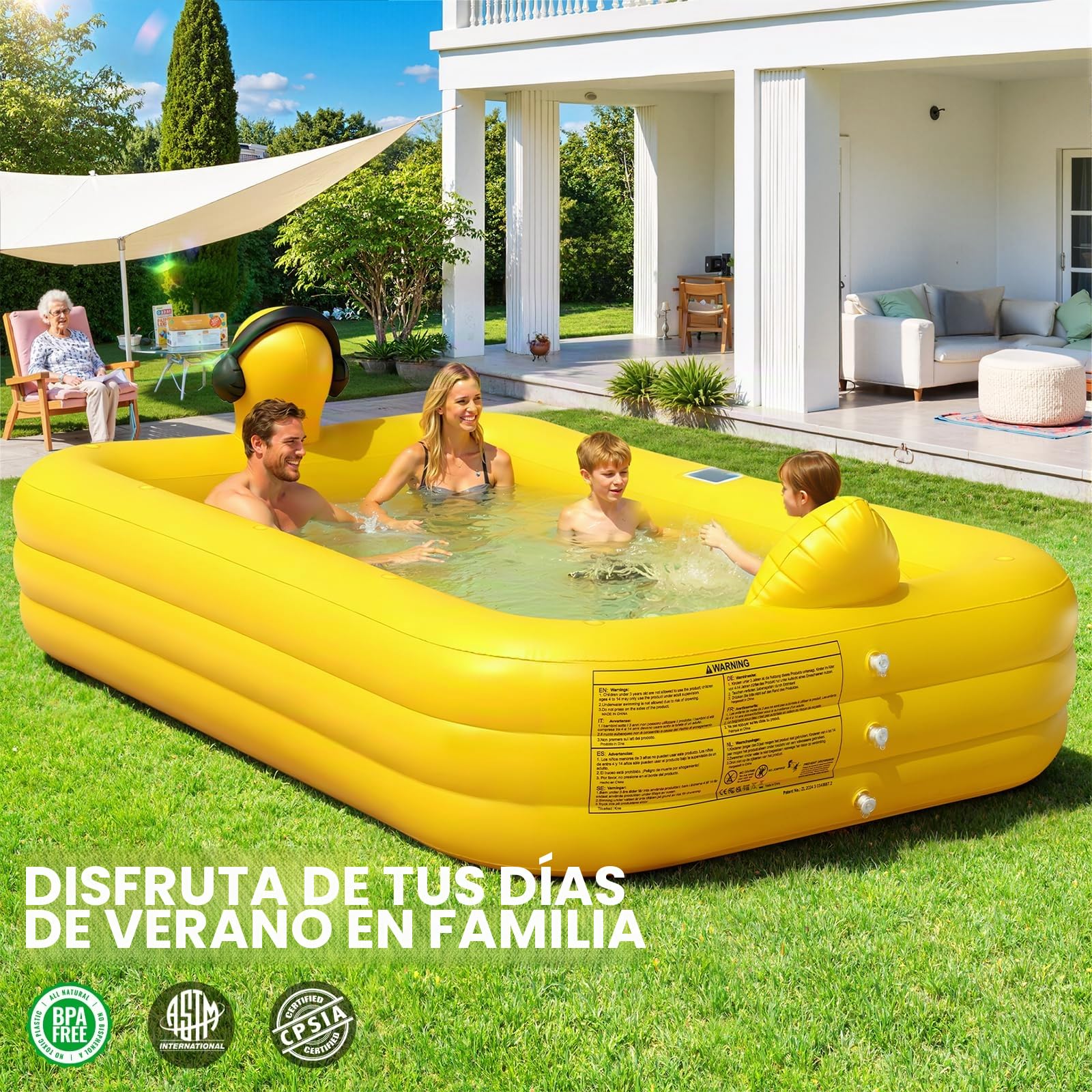KingSom Piscina Hinchable con Luces, Anatra Piscina Inflable Solare, Piscina Hinchable Rectangular Grande para Niños y Adultos, 254 x 160 x 56 cm Piscinas Hinchables Familiar para Jardin, Exterior