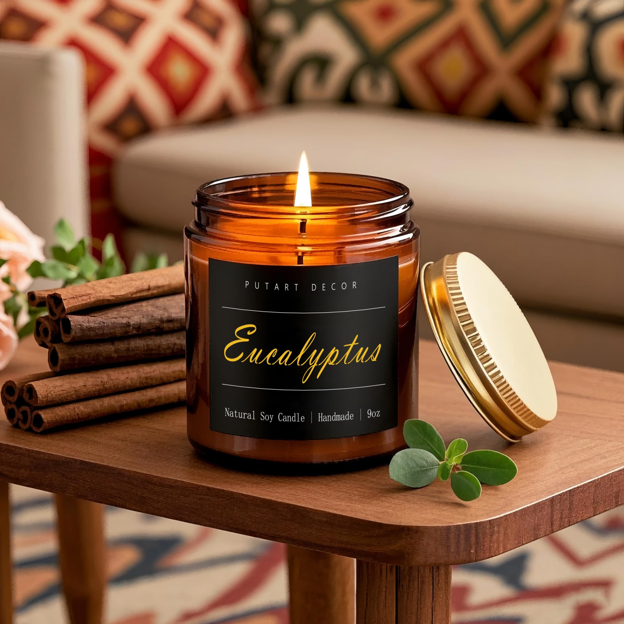 Velas de eucalipto y menta para el hogar, aromaterapia de soja natural, velas no tóxicas con fragancia de larga duración y combustión limpia, vela en tarro de lujo regalo para mujeres, hombres