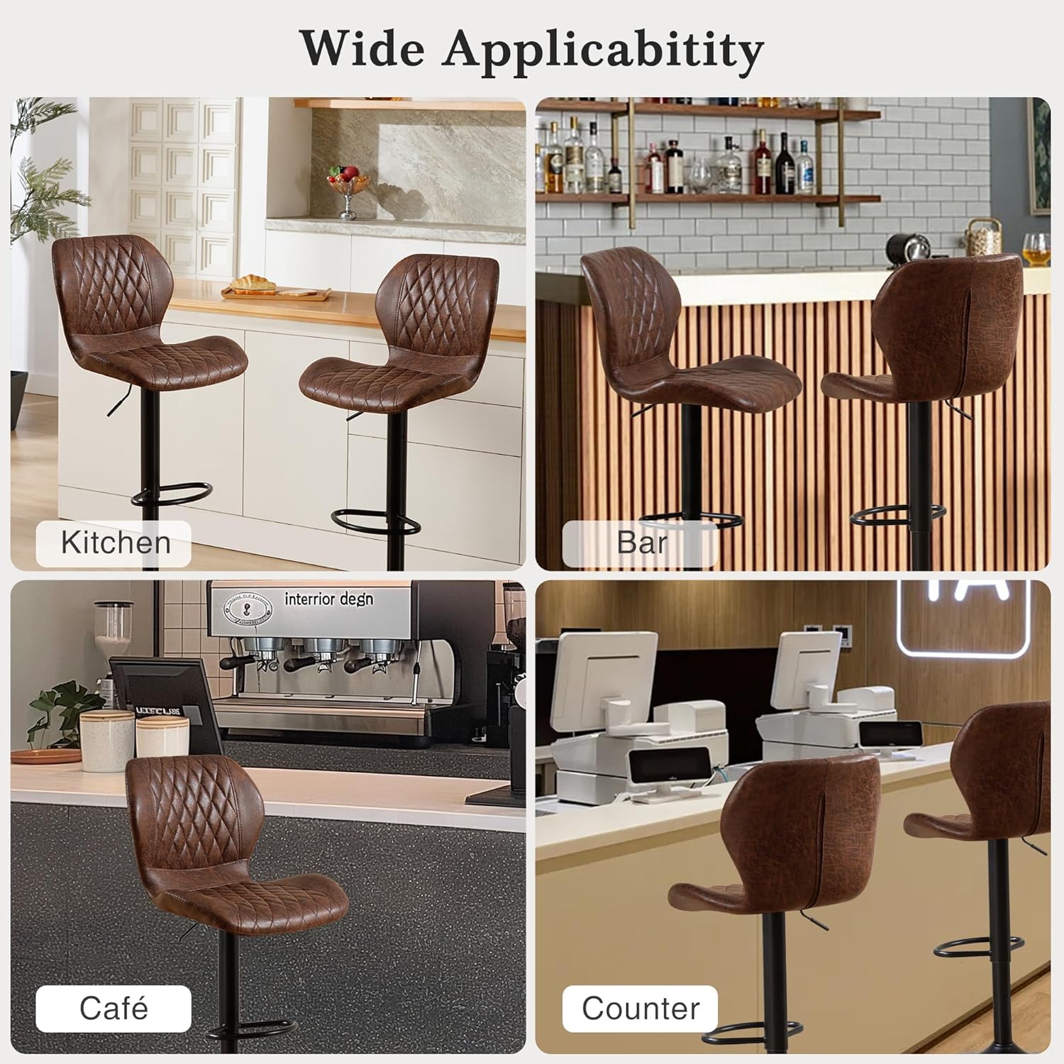 Bar Stools Adjustable Swivel Bar Stools, Modern Counter Height Barstools with Back for Kitchen Counter Bar, Fabric Brown