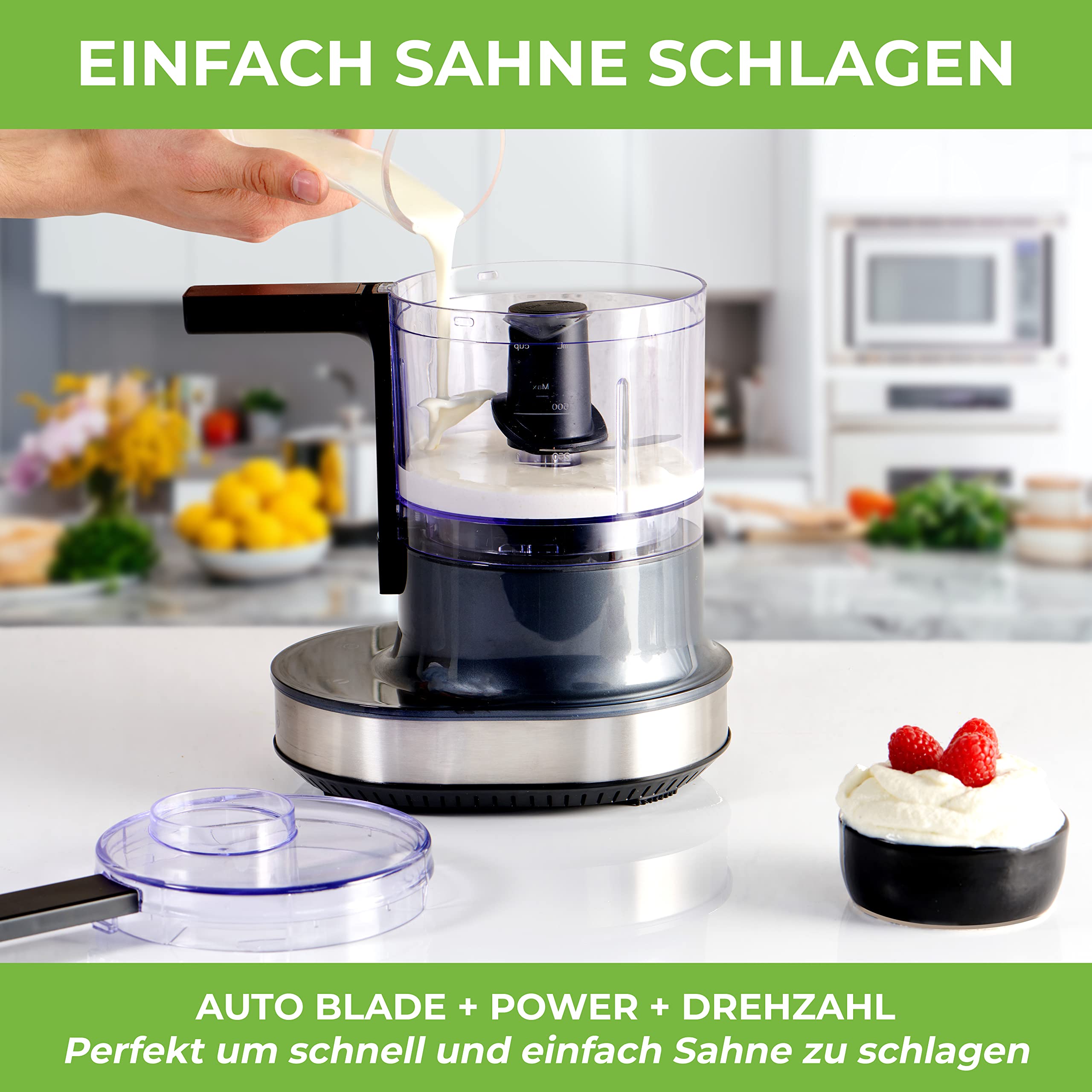 NUTRI-CHOPPER 4D tritatutto elettrico con funzione AUTO-BLADE – senza BPA – marchio tedesco – Food Processor trituratore universale per cipolla carne, noci, pesto
