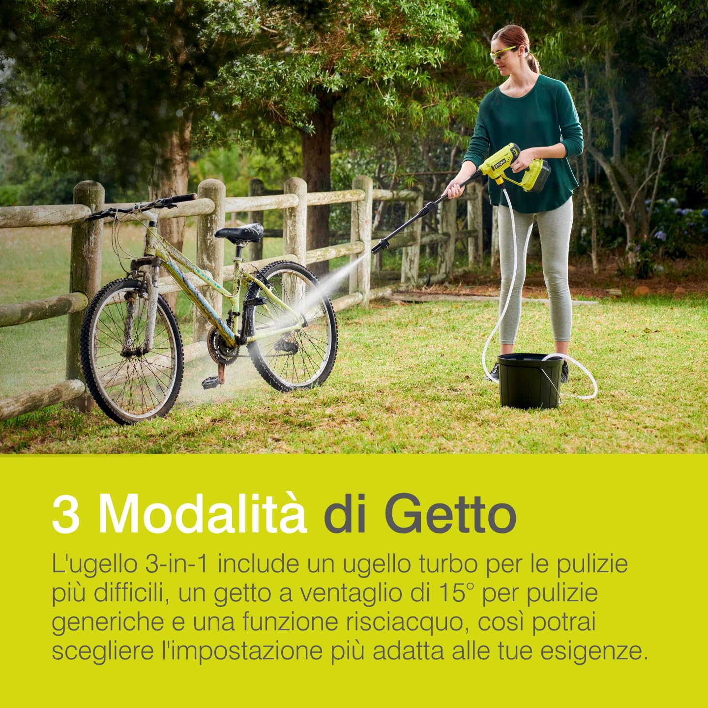 Ryobi Idropulitrice Portatile a Batteria 18V ONE+ con Batteria 2,5Ah e Caricatore, 22 bar, Autoadescante, Ugello Multigetto, Alloggiamento Batteria Impermeabile, RY18PW22A-125