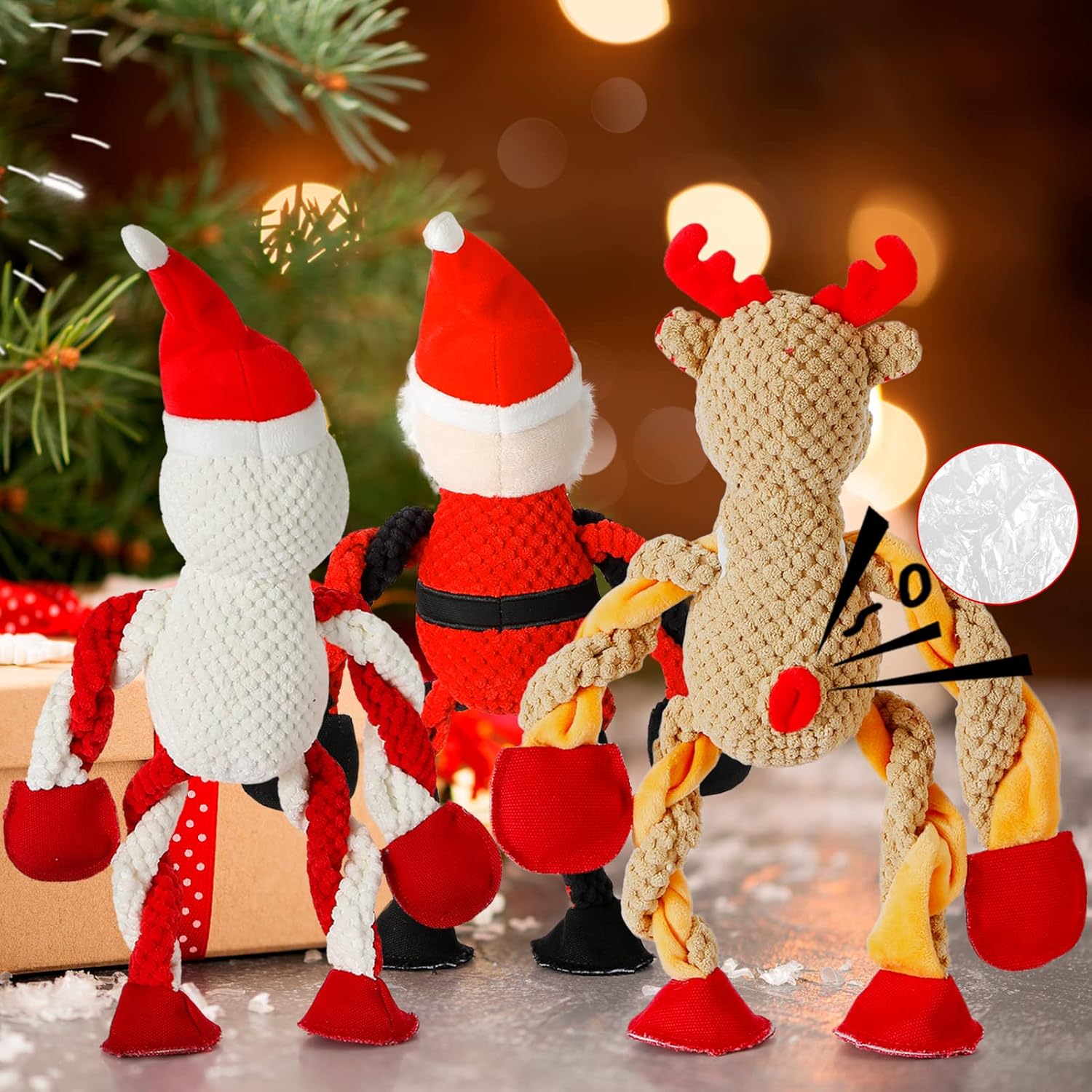 Senneny 3 Pack Dog Christmas Toys Santa,Reindeer and Snowman, Squeaky Toys for Dogs Puppy, Stuffed Plush for Large Medium Small Dogs, Interactive Durable Dog Chew Toys