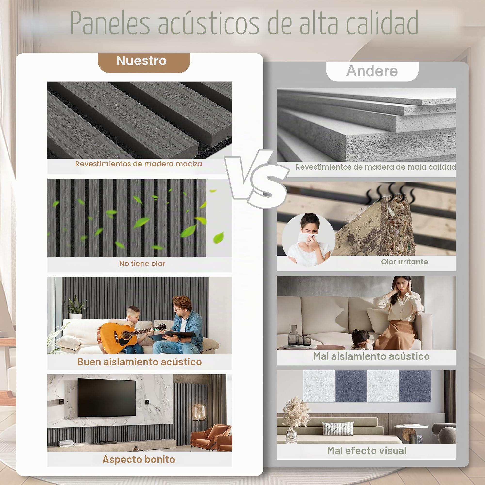 Froadp Juego de 4 paneles acústicos de pared de chapa de madera, 120 x 60 cm, revestimiento de láminas recortables, paneles acústicos de madera para salón, estudio, oficina, antracita