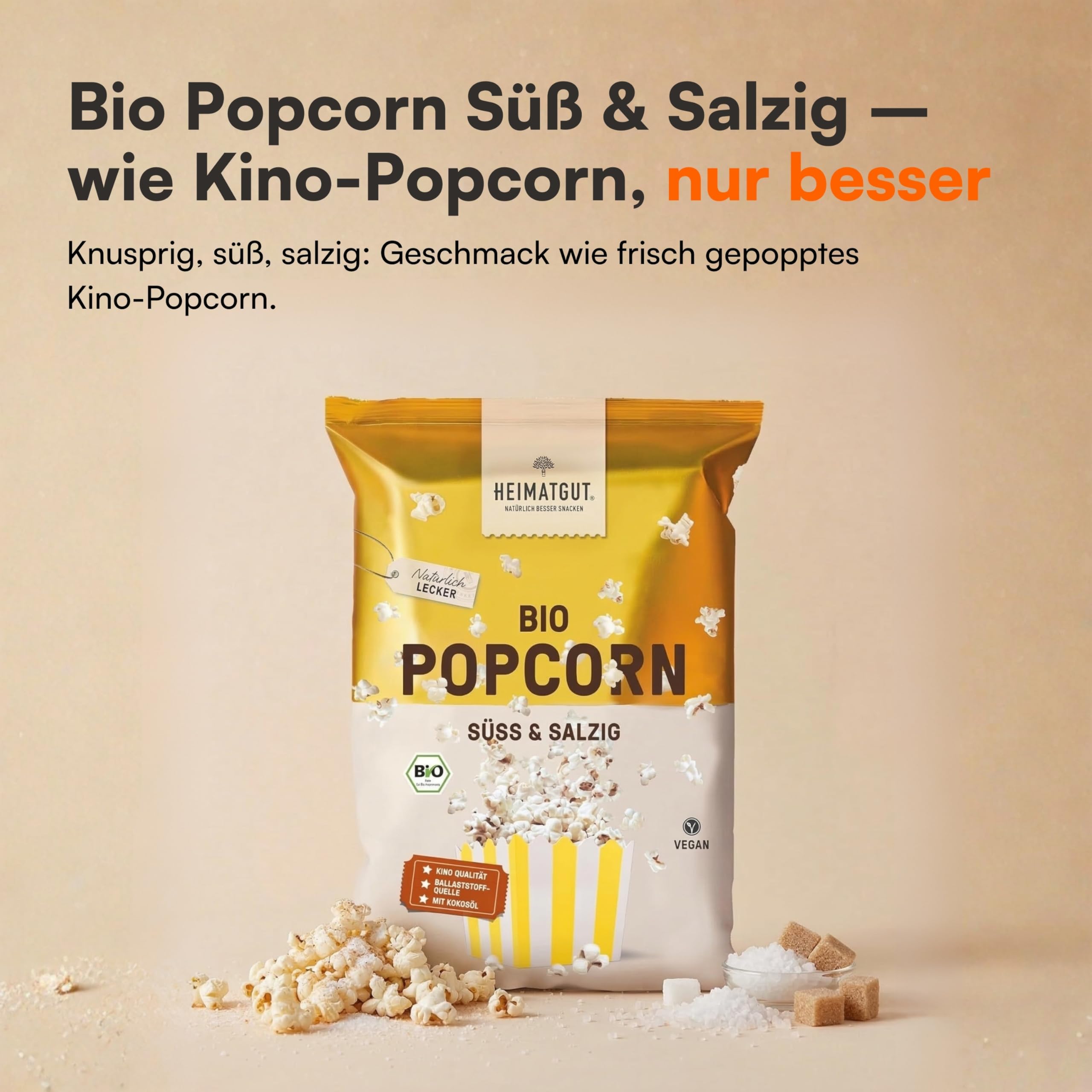 HEIMATGUT® Bio Vegan Popcorn Süß & Salzig | Premium Butterflycorn Popcorn-Mais | Mit Bio Kokosöl | Ohne Butter & Palmöl | Glutenfrei | Veganer Snack ohne künstliche Zusätze | 10 x 90 g