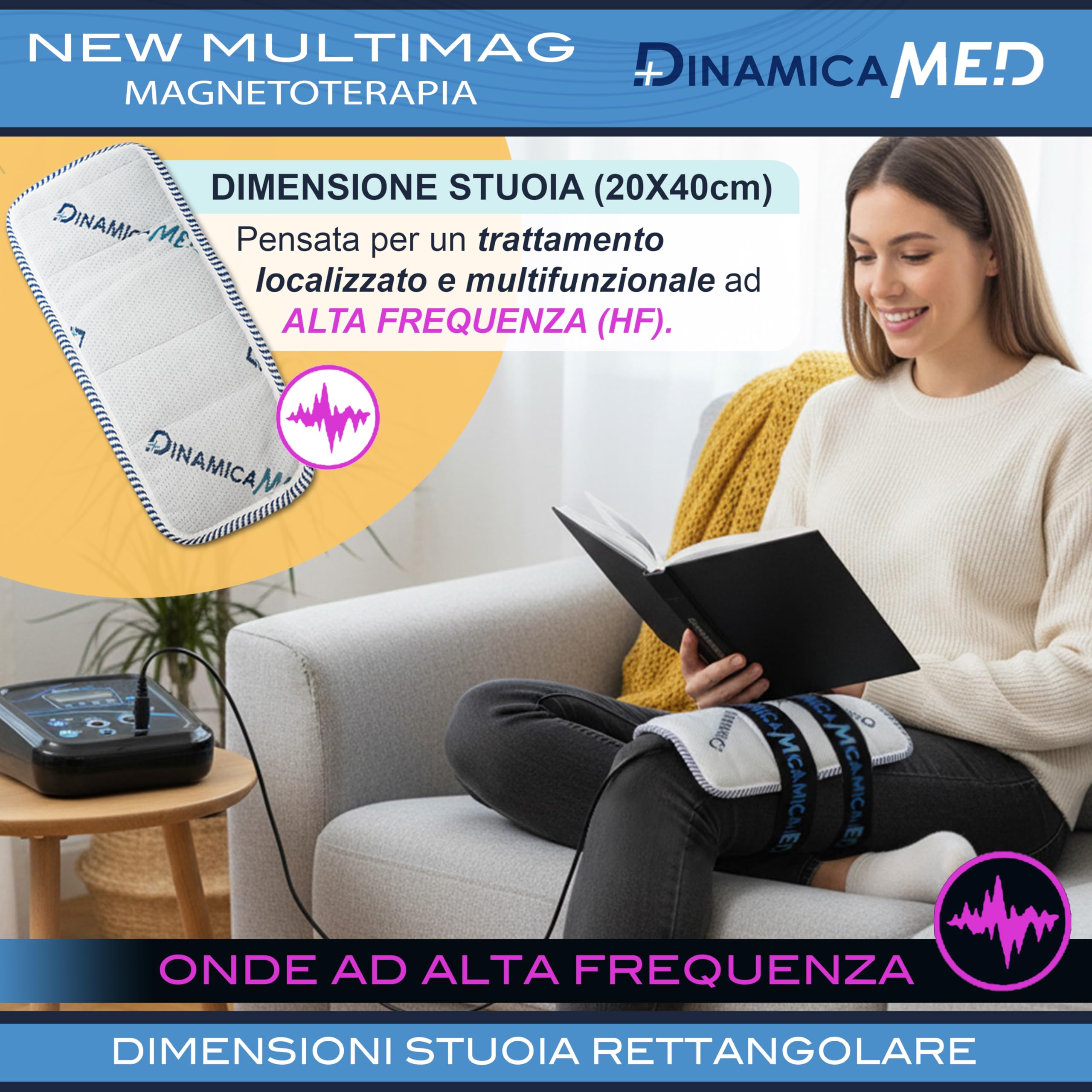 Dinamicamed New MultiMag PRO 1.0 Apparecchio per Magnetoterapia, Magnetoterapia con 1 Diffusore in Tessuto ad Alta Frequenza (HF)