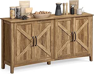 VASAGLE LIRY Collection Storage Cabinet, Buffet Sideboard with Adjustable Shelves, Rustic Honey Brown