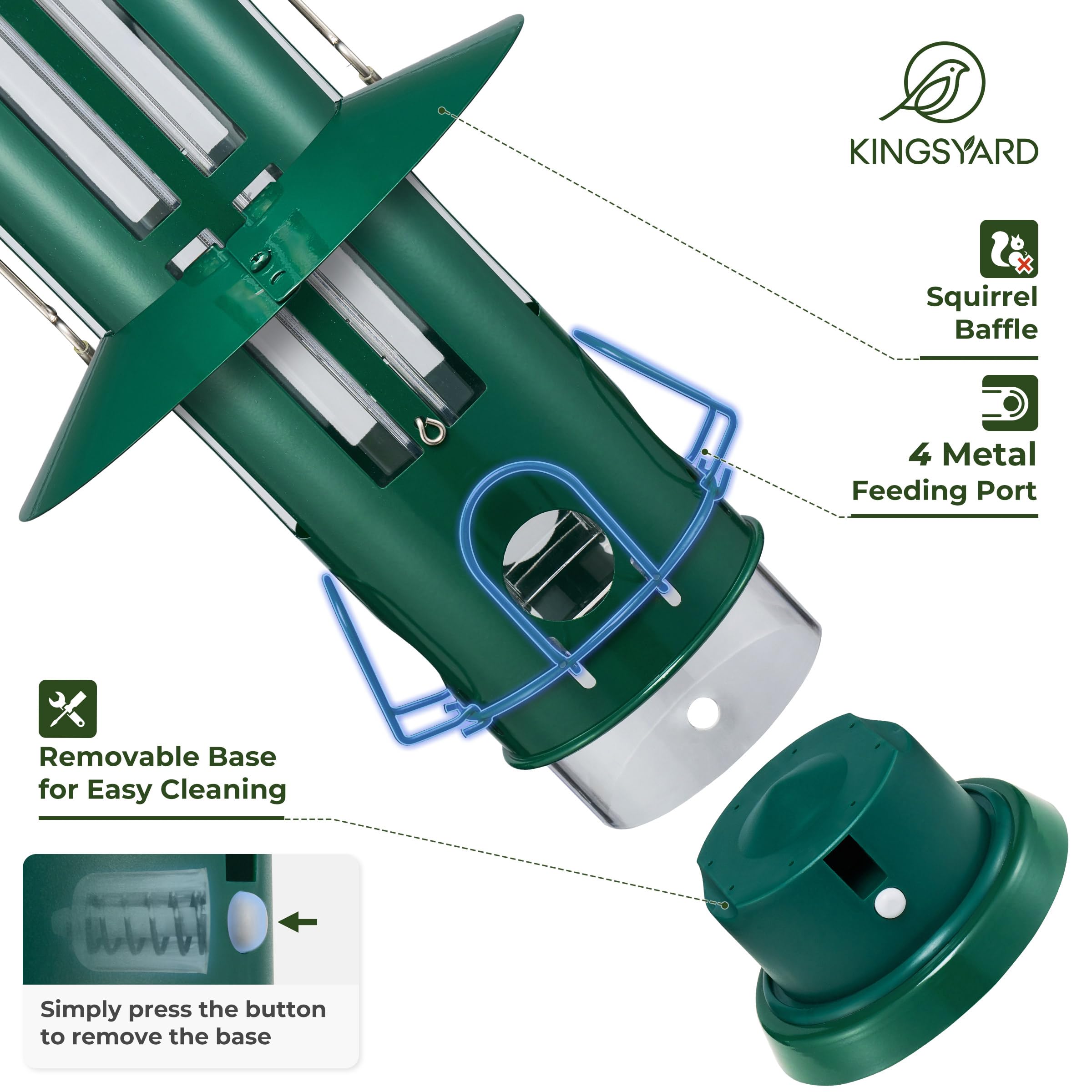 Kingsyard Squirrel Proof Bird Feeder with Removable Base, All Metal - Image 3