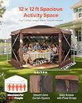 VEVOR Surveillez la tente d'écran de Gazebo, 12 x 12 ft Grand 6-Sided Tente de camping Canopy avec haut amovible & Sac de transport, ensemble rapide & Bite-Proof, Maison d'écran Sun Shelter pour 8-10 personnes Patio arrière, Brown