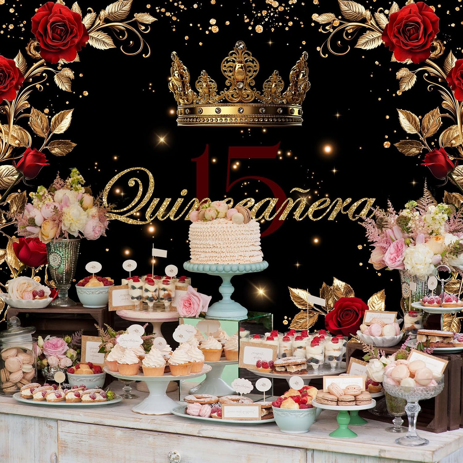 Quinceanera Birthday for Girls Princess Birthday Backdrop 7x5ft image 2