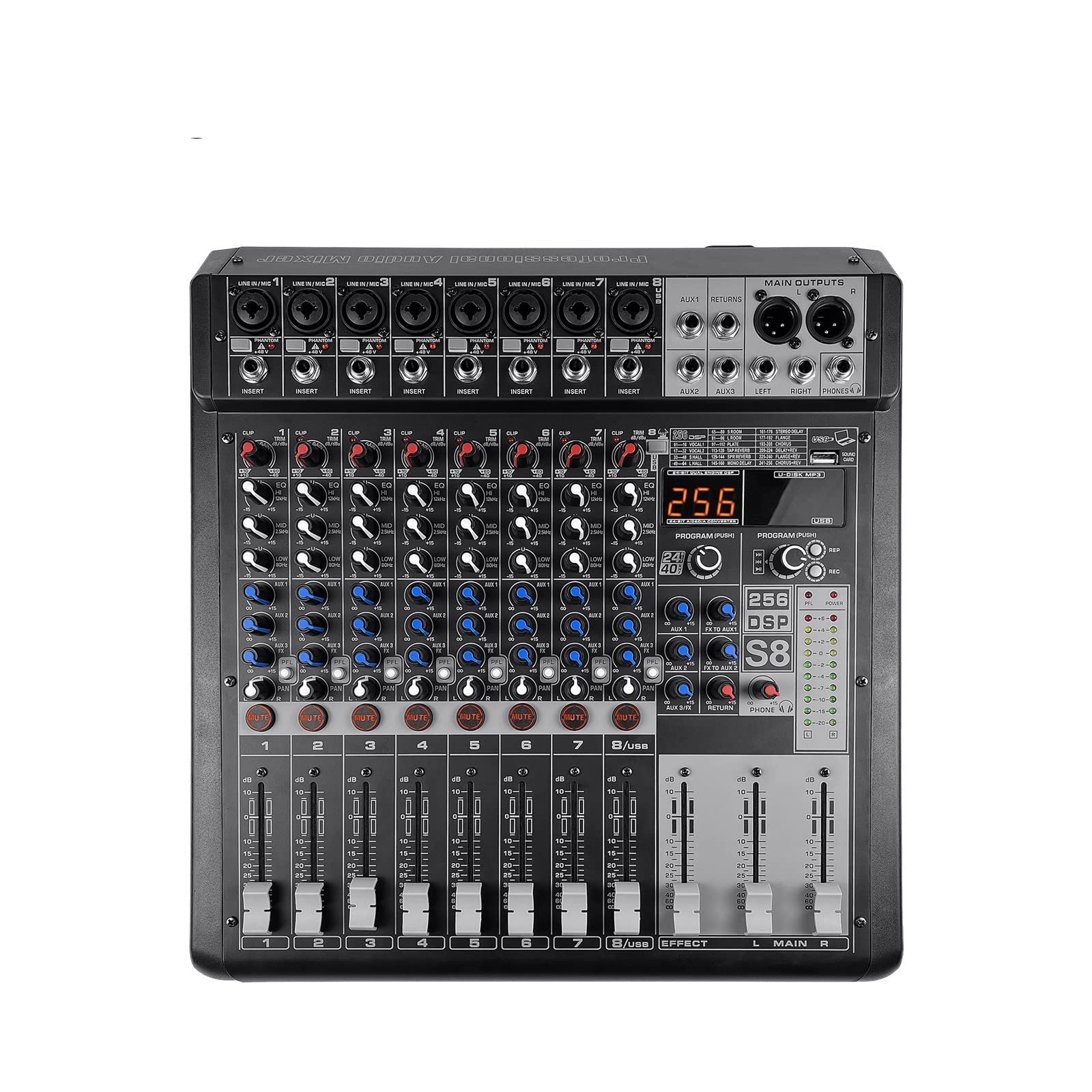 Stereo Audio Mixer 8 Channel DJ Controller With 256 DSP Reverb Effect BT 5.0 USB Mixer USB For Professional Stage Performance Enhanced Live Production