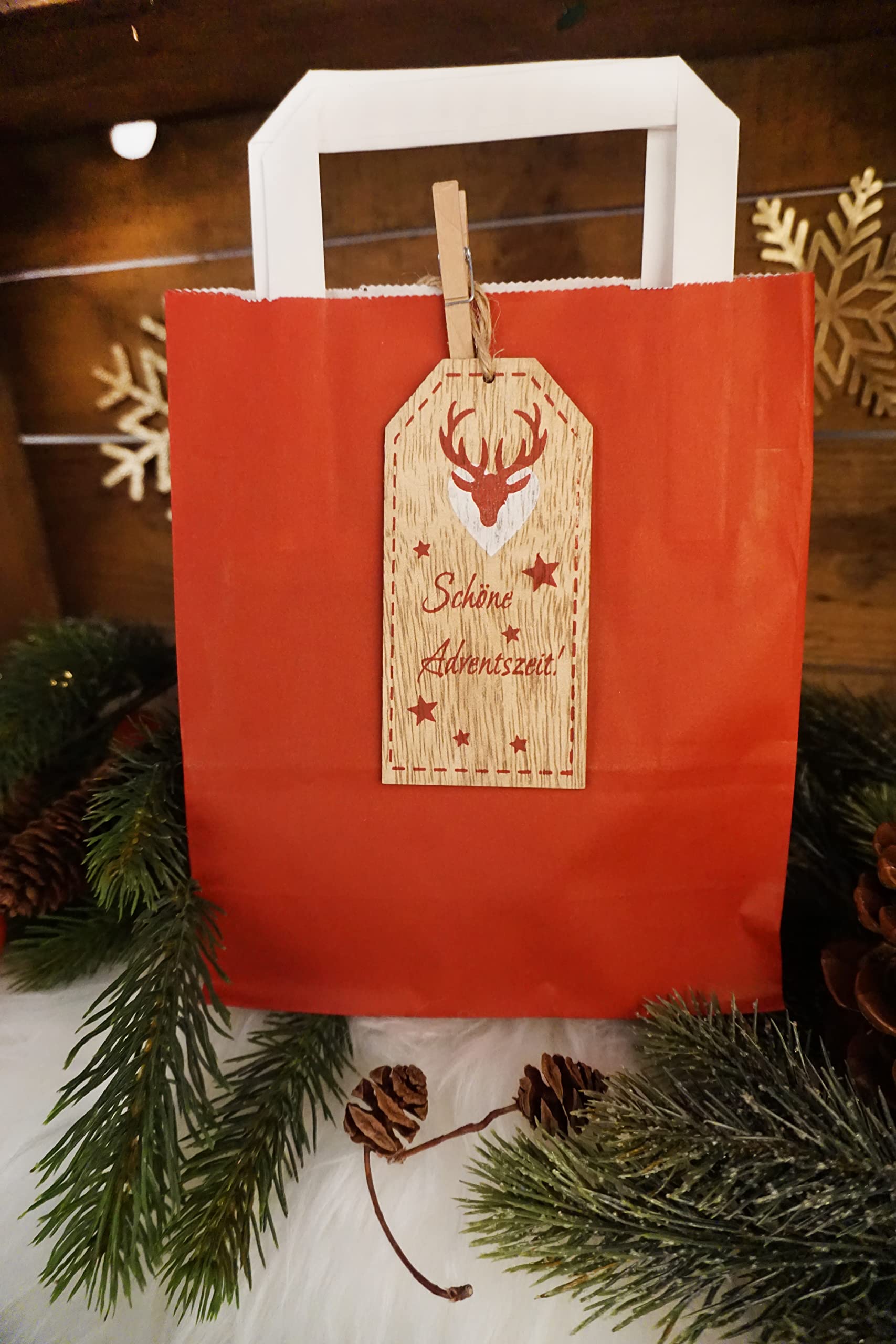 Borse carta rosse con manici, 100 pezzi: sacchetti kraft regalo con fondo rinforzato, buste grandi per confezioni fai da te, imballaggio creativo alimenti, confezione bomboniere, 18 x 8 x 22 cm