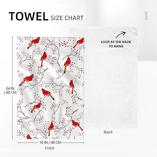 Miniatura 2 de Bapcoku Toallas de cocina con diseño de pájaro cardenal, bayas rojas, para decoración navideña, paños absorbentes con lazo para colgar, toallas de