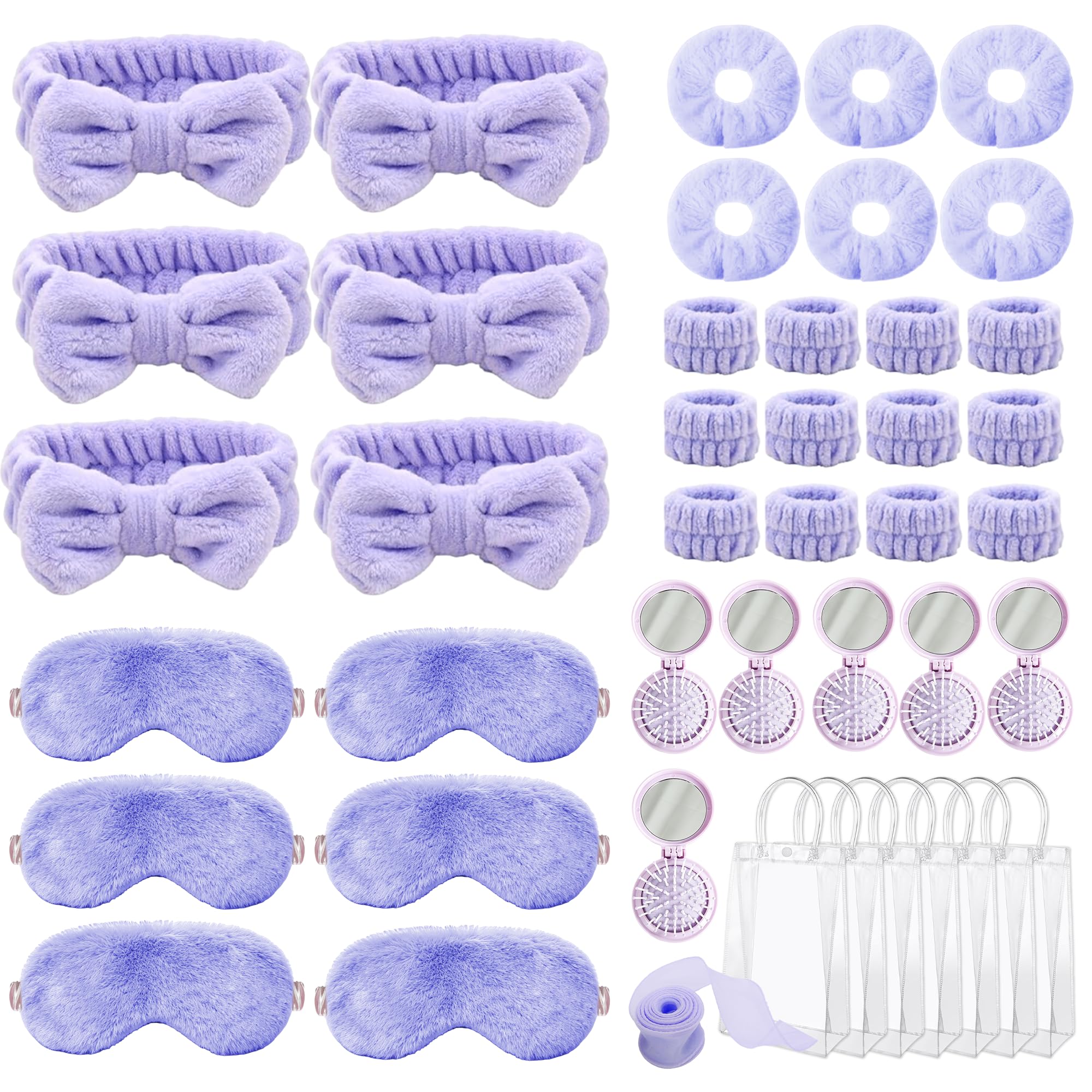 MerriBox Sleepover Party Supplies for Girls – 43Pcs Sleepover Kit with Headbands, Wristbands, Eye Masks, Scrunchies, Folding Combs with Mirrors,Gift Bags | Pamper Spa Slumber Party Supplies for Girls