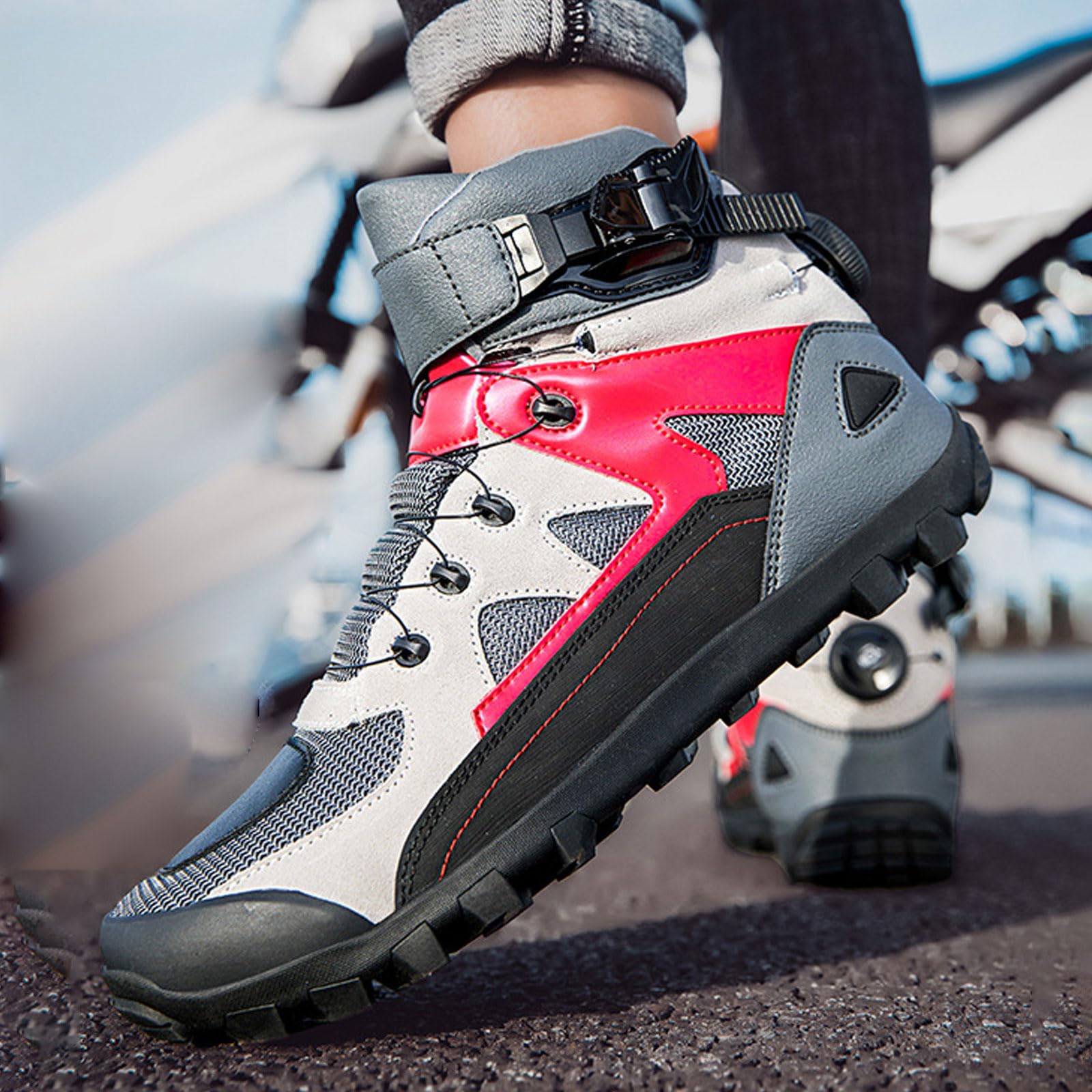 Moto Zapatos de Moto para Hombre,Zapatillas de Moto,Zapatillas de Motocross,Zapatillas de Motocicleta Antideslizantes,Respirable,Suelas de Goma,Protección Tobillo y talón.