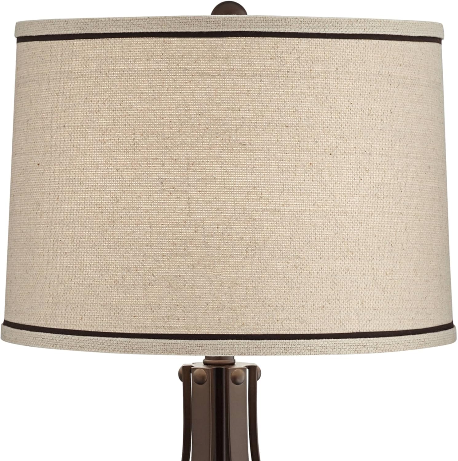 Franklin Iron Works Louanne Modern 3-Way Table Lamp 29" Tall with USB Charging Port Oil Rubbed Bronze Metal Burlap Drum Shade for Bedroom Living Room Nightstand Bedside Night Stand Office Kids