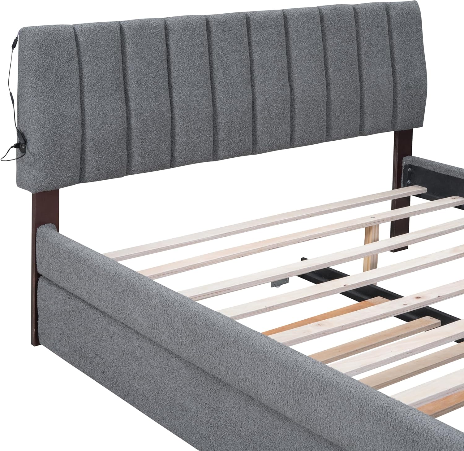 Queen Size Upholstered Platform Bed with Trundle, Gray