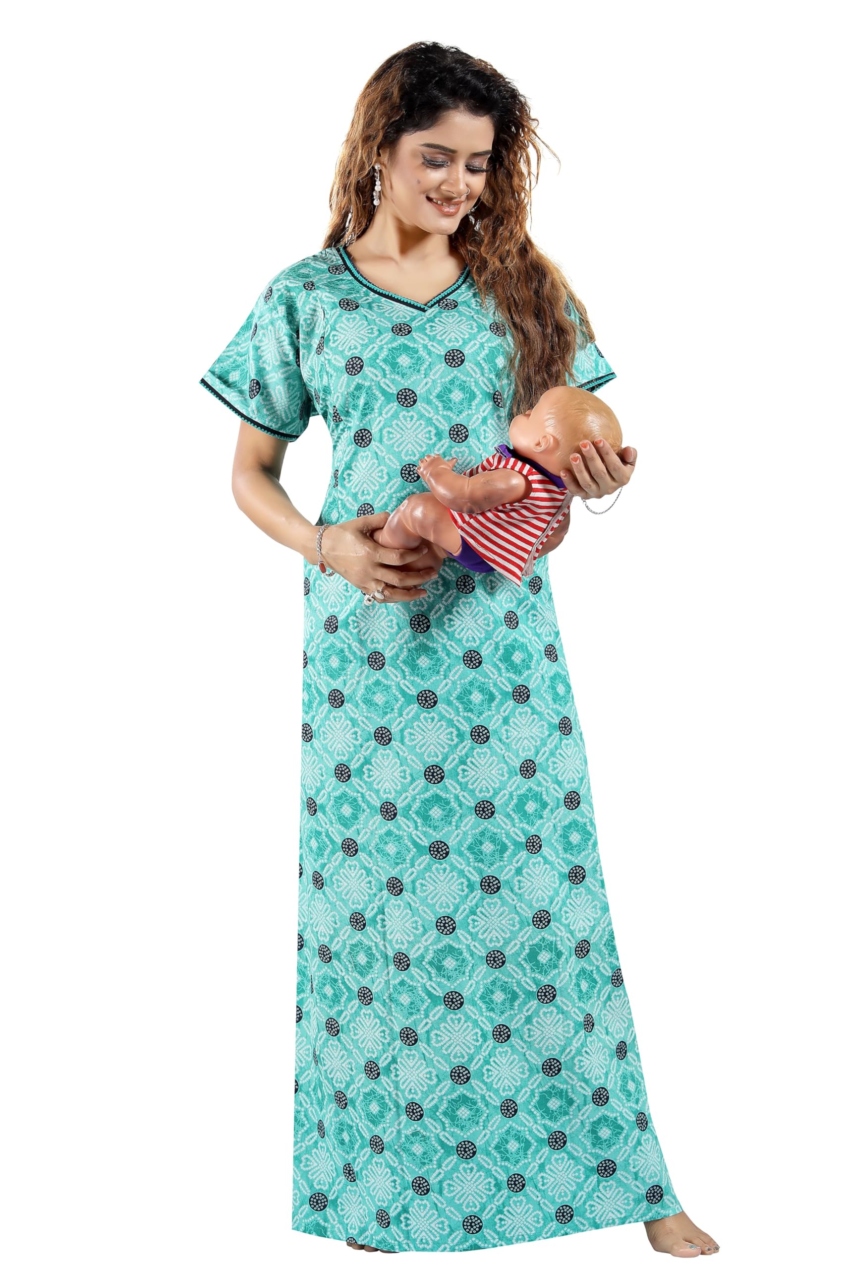 Women's Printed Maternity/Feeding Night Gown-image-12