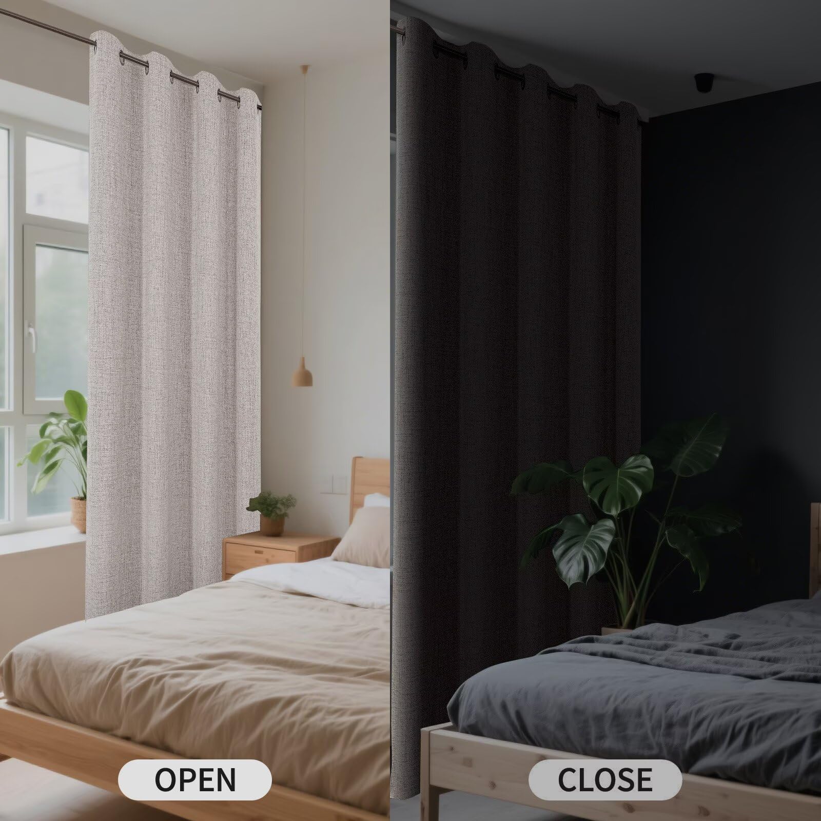 CUCRAF Cortinas 100% Opacas de Lino sintético con Aislamiento térmico y Ojales para Dormitorio o Sala de Estar, Juego de 2 Paneles de Cortina (Blanco Roto, 52 x 84 Pulgadas)