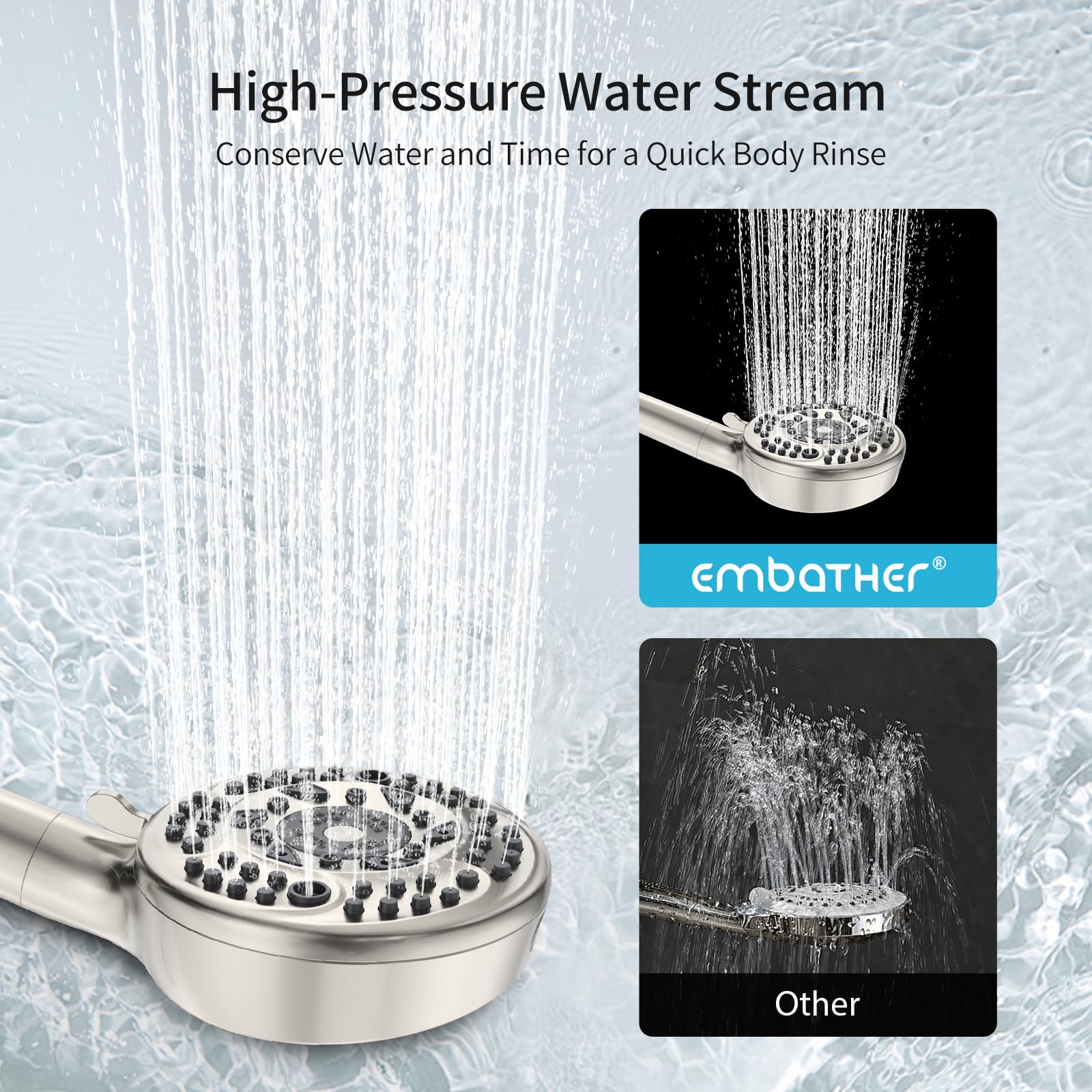 Cabezal de ducha filtrado con mano, 9 modos de pulverización, cabezal de ducha de alta presión con 4 filtros, cabezal de ducha con filtro de agua dura, elimina el cloro, níquel cepillado