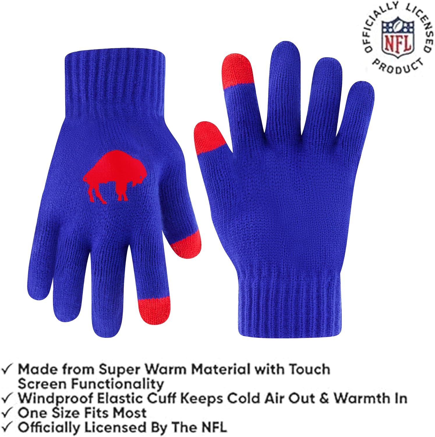 Ultra Game Adults Unisex NFL Official Super Soft Heritage Logo Winter Beanie Knit Hat with Extra Warm Touch Screen Gloves