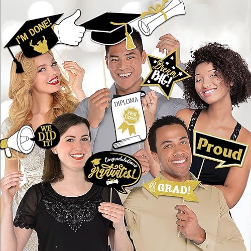 Miniatura 4 de Decoraciones de fiesta de graduación de oro negro y accesorios para cabina de fotos - 25 piezas