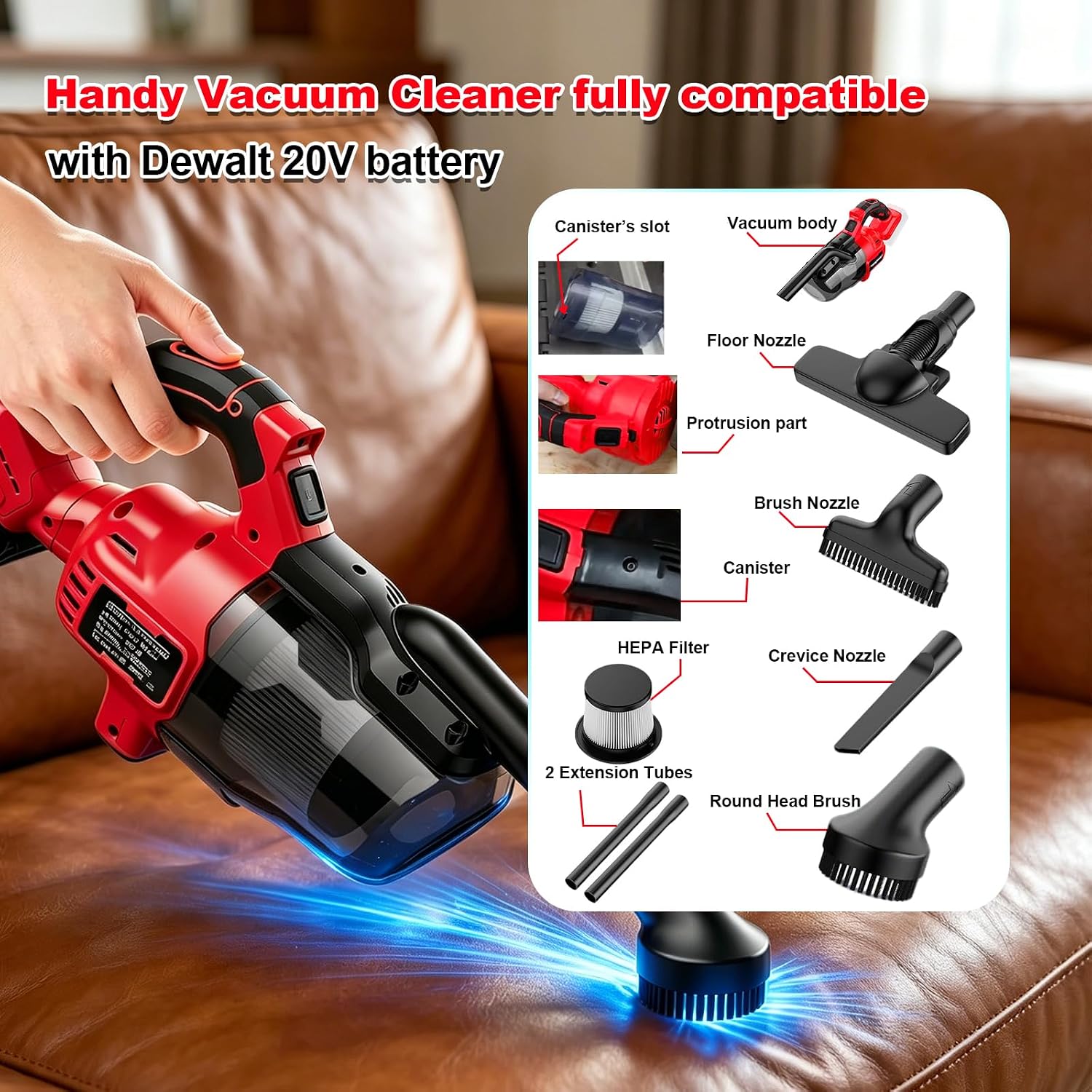 Cordless Vacuum Cleaner for Milwaukee 18V Battery,Handheld Vac 100 AW,55CFM with Multi Attachment,HEPA Filter for Travel Van,Home Car Floor Carpet,Pet Hair Debris (Red)