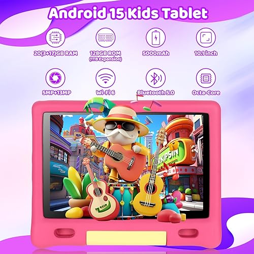 Miniatura 2 de Gleeso Tableta para niños, tableta Android 15 para niños de 10 pulgadas Octa-Core con funda, tarjeta TF de 128 GB y 1 TB expandible para niños