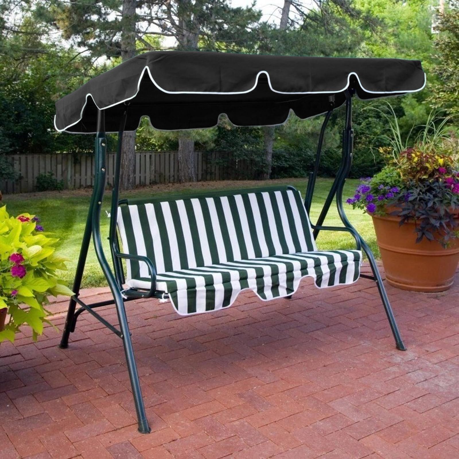 CPROSP Ersatzdach für Hollywoodschaukel (180 x 110 cm / 210 x 145 cm): Hochwertiges Sonnendach mit 2 Tunnelschlaufen, 100% 600D Oxford-Stoff, Gartenschaukel Bezug Wasserdicht und UV-Schutz Schwarz