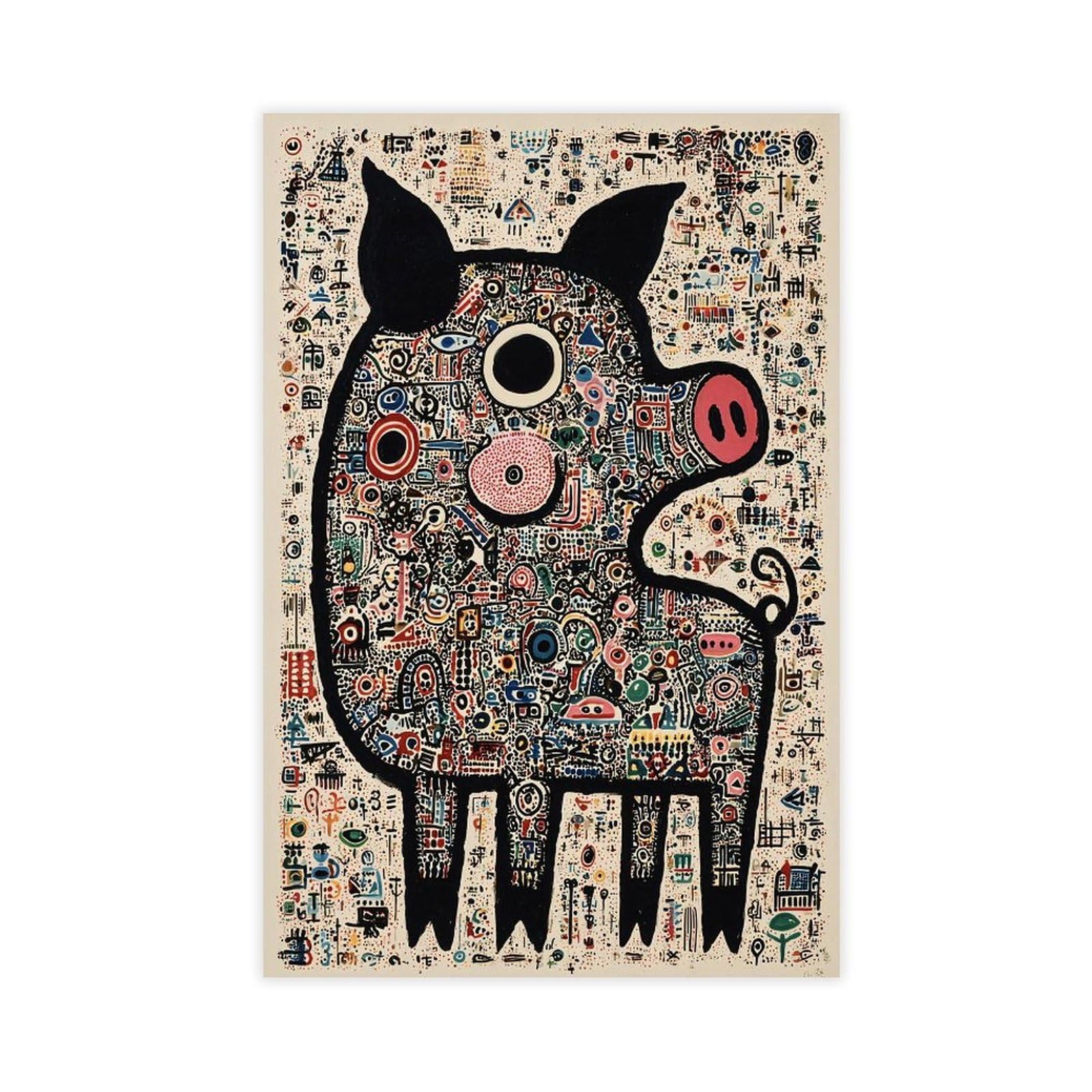 Ywtjax Unframe-Style Abstract Geometric Pig Poster Canvas Poster For Dorm Room Decor Gift
