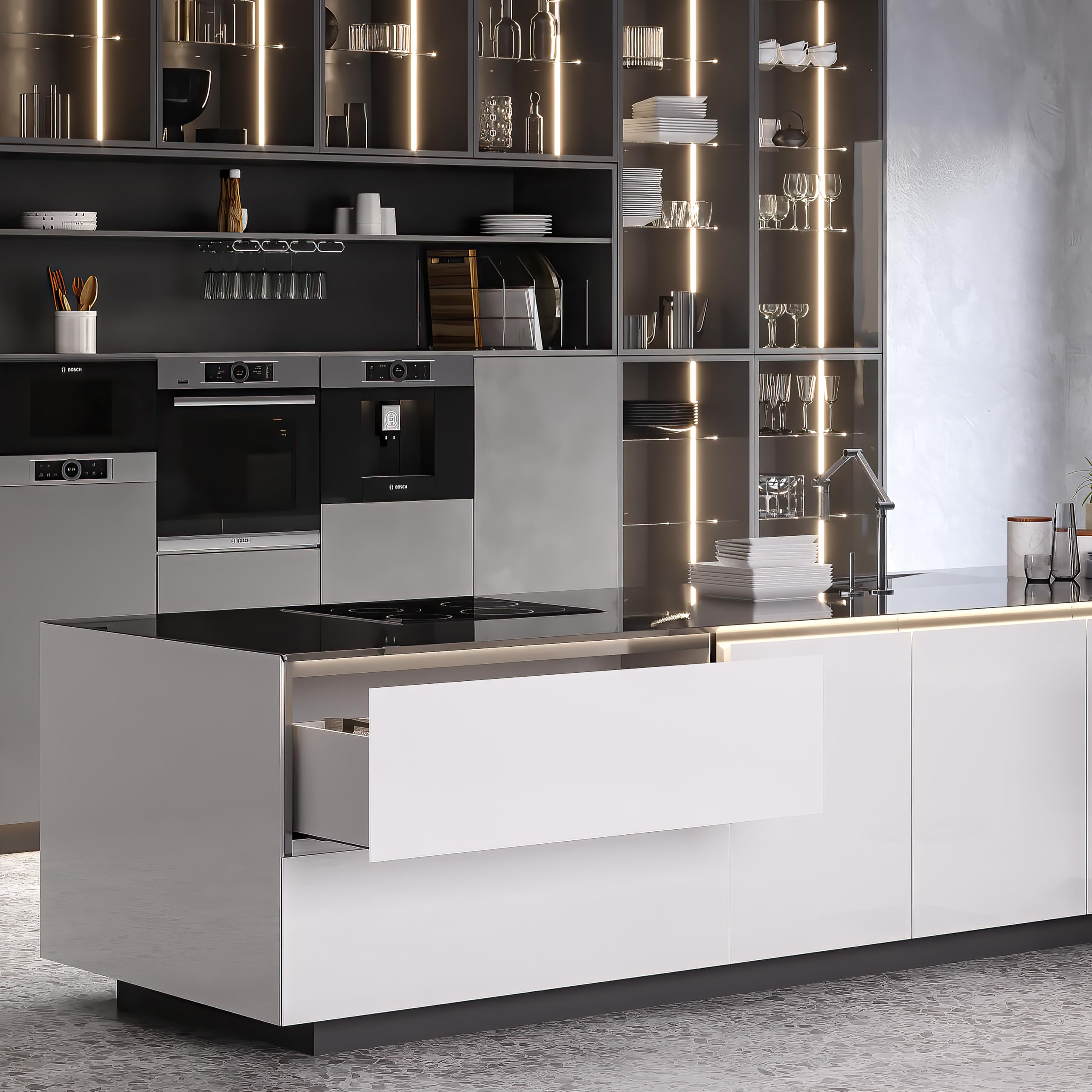 Cassetto Emuca Vertex Push Sincro - Guide H93mm, Portata 40kg, Grigio Antracite - Foto 7