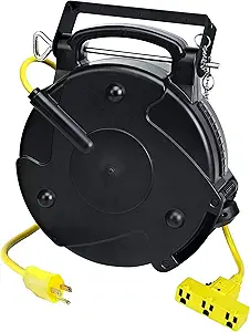 ProReel Heavy-Duty 50' Retractable Extension Cord Reel with Tri-Tap Outlet and Circuit Breaker