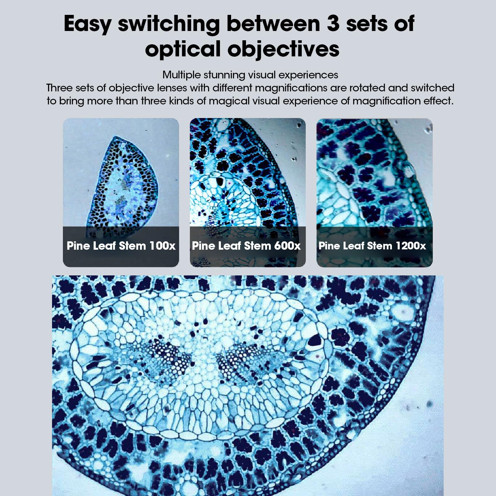 Hyuduo Microscopio Digital, Microscopio Biológico 1080P de 9 Pulgadas con Cuerpo de Aleación de PC ABS, Aumento de 100X a 1200X, Salida Tipo C, Batería de 3500 MAh para Estudio y Observación de