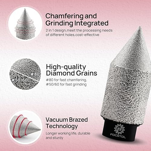 Miniatura 3 de FOCSTOL Broca biseladora de diamante  Broca de fresado de dedo de diamante de 1 pulgada (0.984 in) para baldosas de cerámica de porcelana, granito