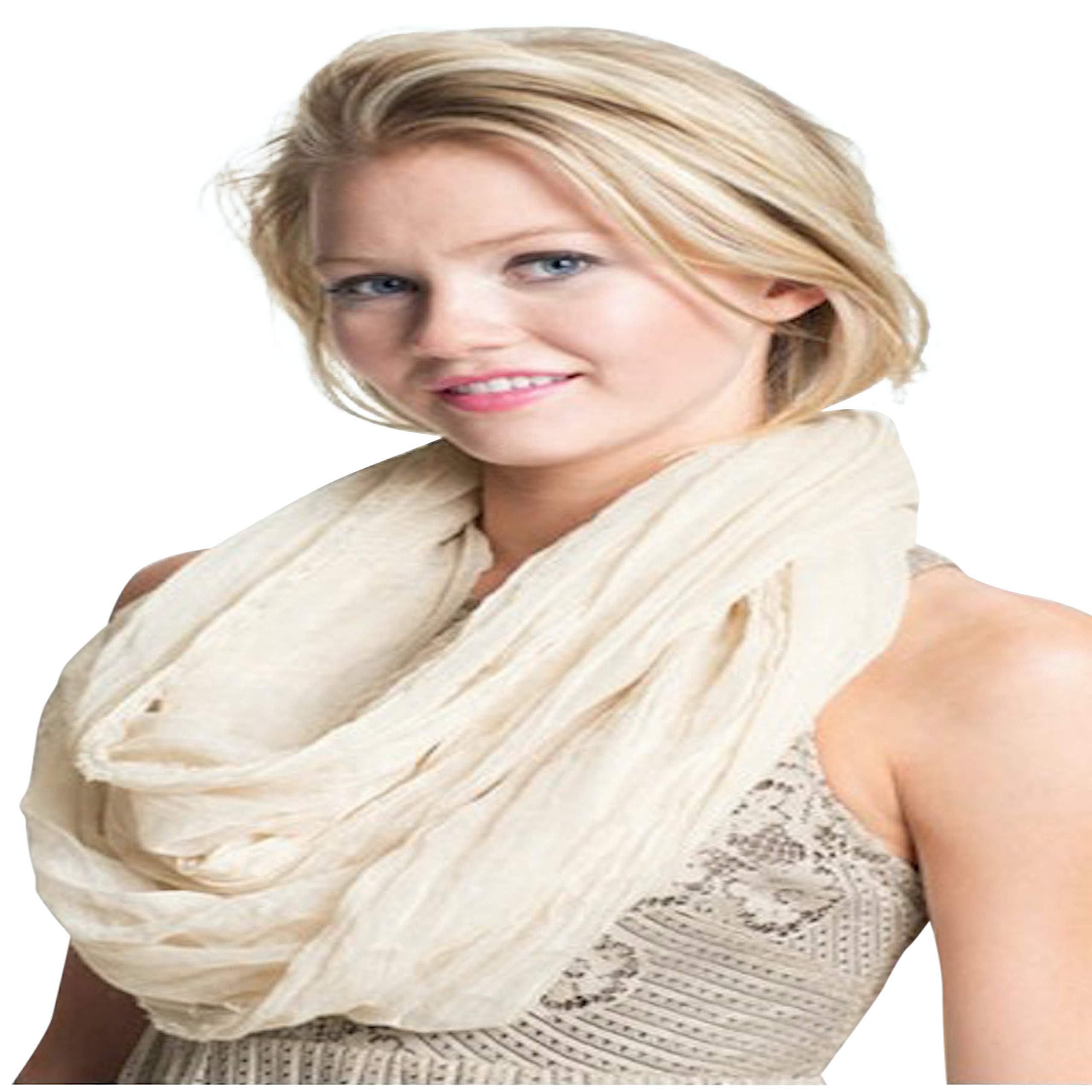 Cj Apparel Women's Off-White I1090 Off White Nepalese Mobius Infinity Scarf Snood Cowl Circular Tube Eternity Shawl Pashmina Hand Made In Nepal