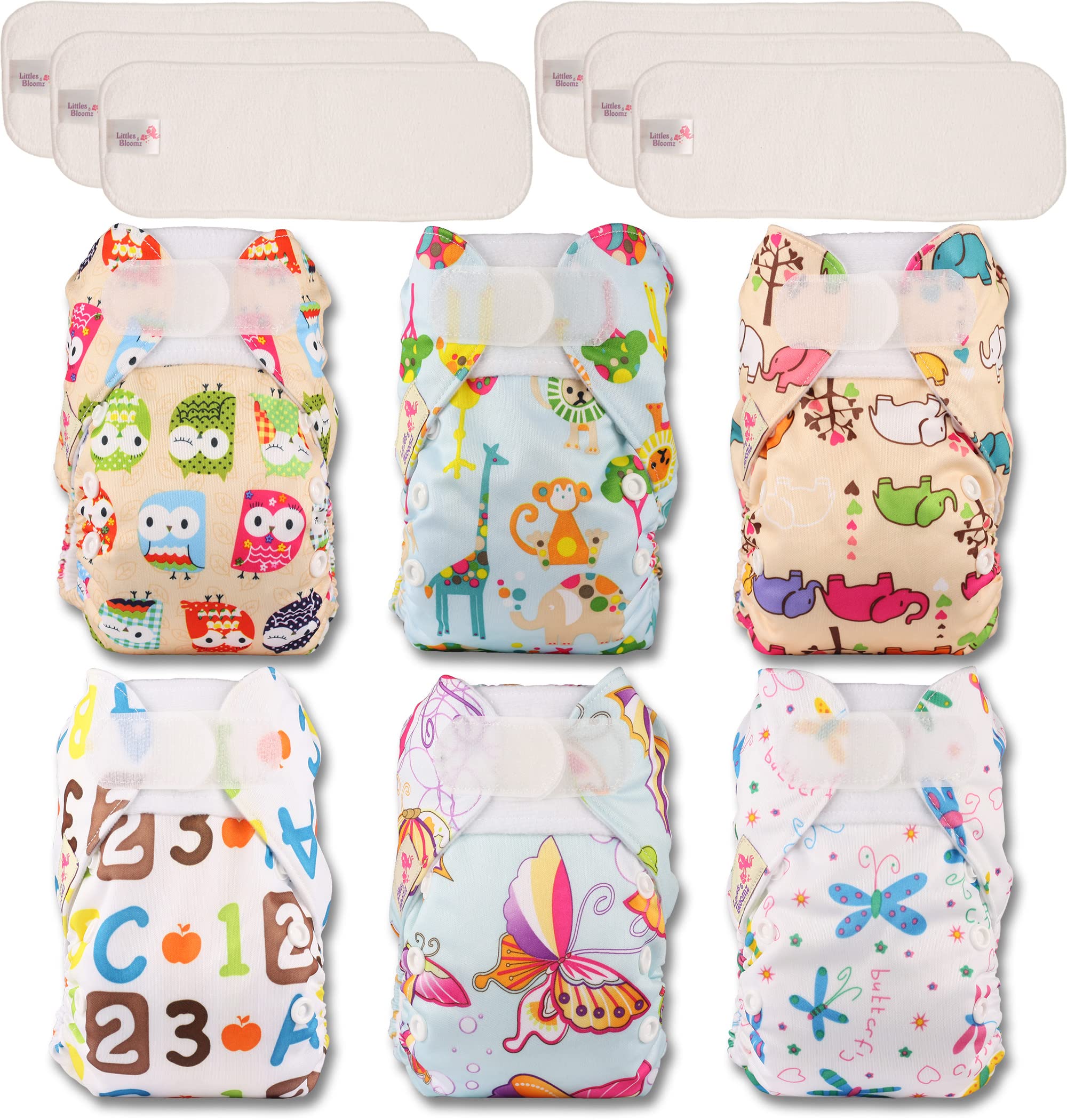 Littles & Bloomz Pañales reutilizables de bolsillo para bebé, recién nacido y prematuro, 6 pañales recién nacidos, 6 inserciones de microfibra para recién nacidos, NB-603MF6