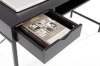 Vista 7 de JJS Escritorio de 48 pies con cajones, contemporáneo para oficina en casa, gran estación de trabajo para computadora portátil con almacenamiento