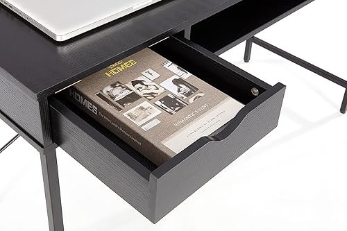 Miniatura 7 de JJS Escritorio de 48 pies con cajones, contemporáneo para oficina en casa, gran estación de trabajo para computadora portátil con almacenamiento,