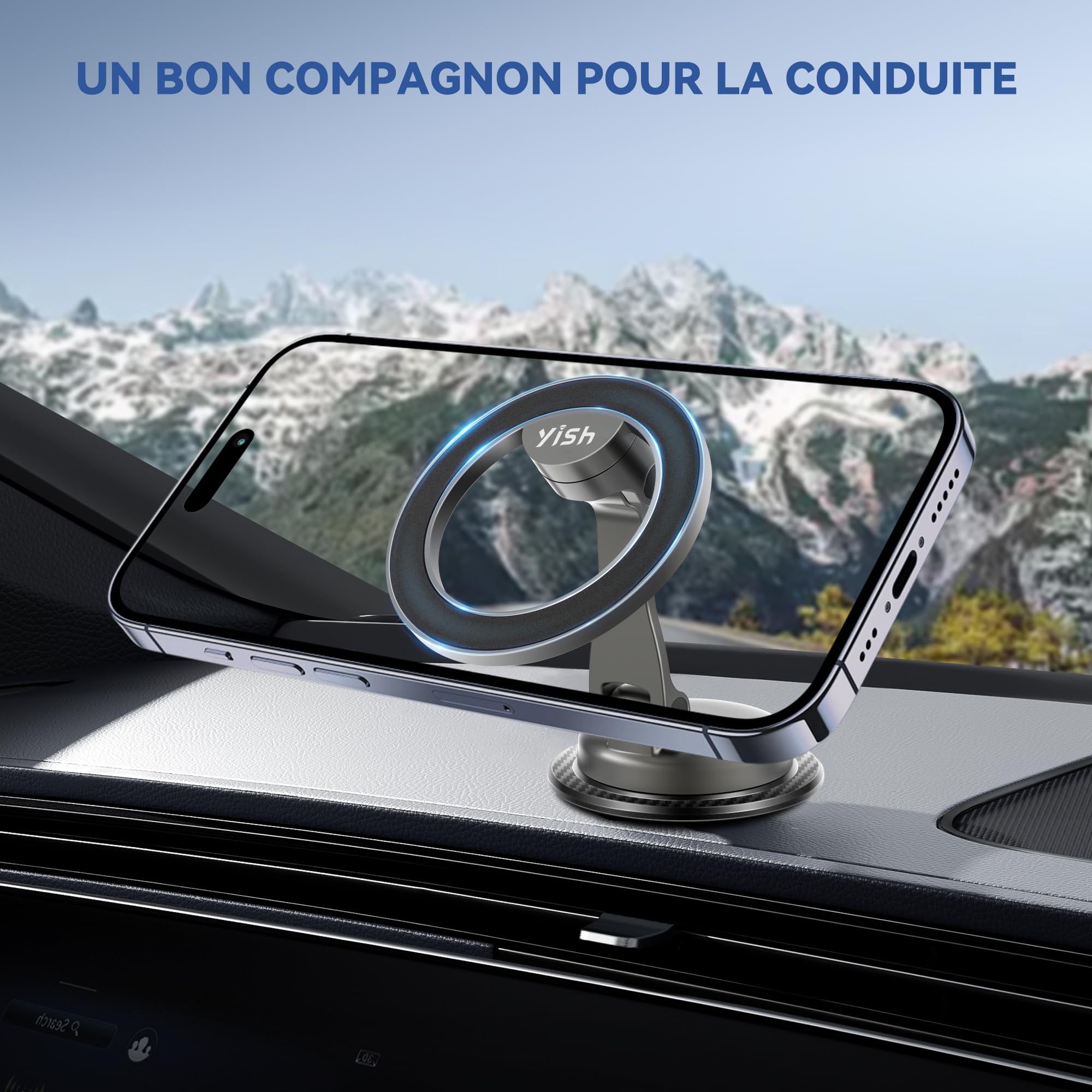Image secondaire de Support Téléphone Magnétique YISH pour Voiture - Rotation 360° et Pliable