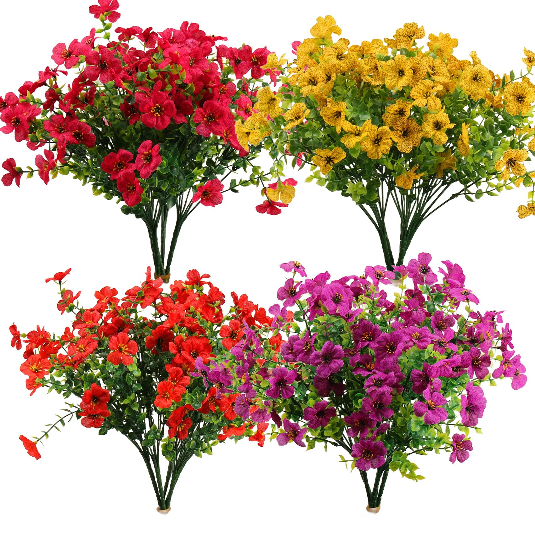 NISHZHU 20 Bundles Artificial Fake Flowers, UV Faux Flowers Arrangement, Fake Plants Greenery Shrubs for, Home Garden Patio, Porch, Hanging Planter, Window Box Farmhouse (5 Colors)