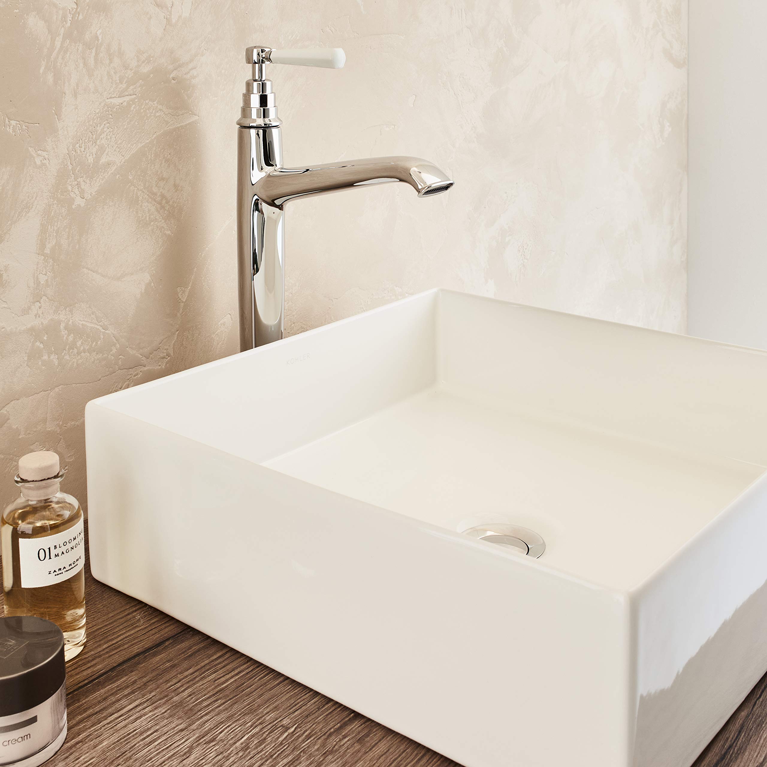Jacob Delafon E24309-CP Mitigeur lavabo Cléo 1889 haut sans vidage, style rétro poignée céramique, Chrome