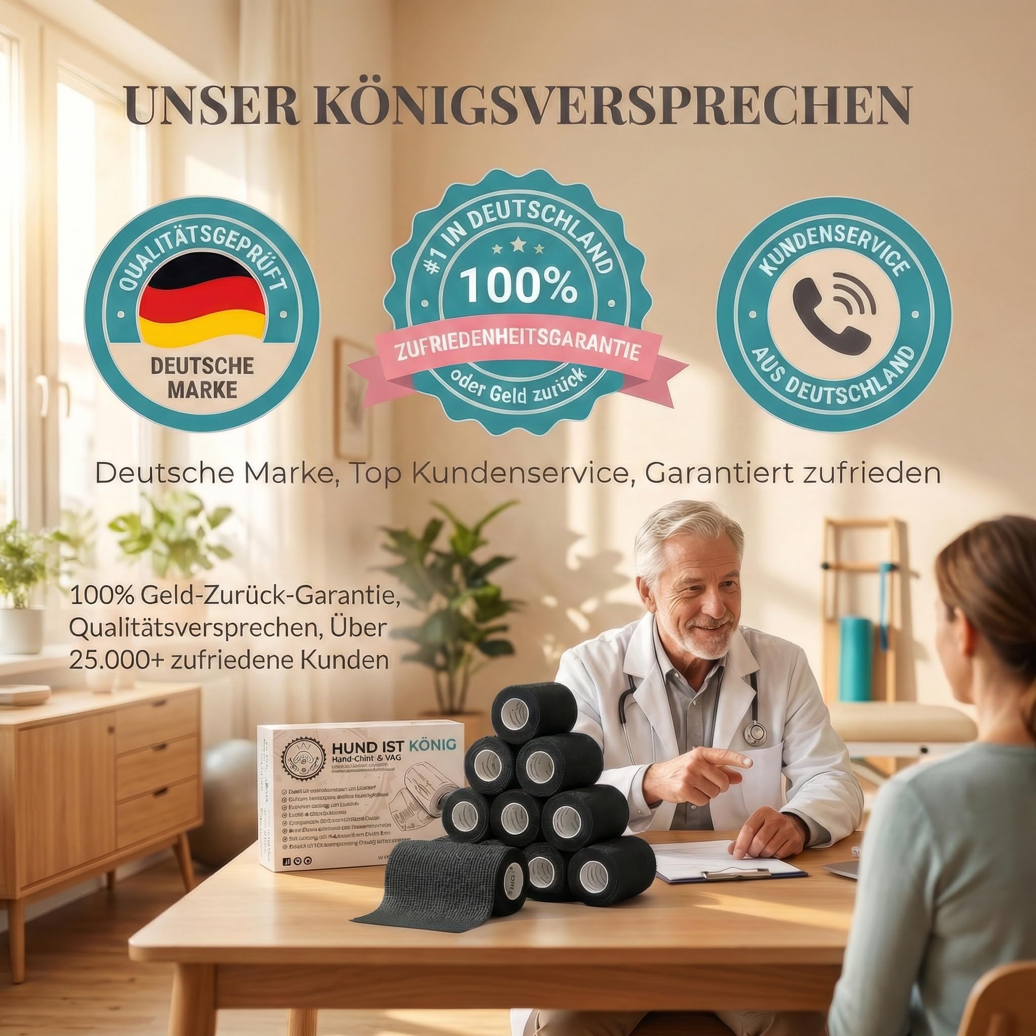 HUND IST KÖNIG selbstklebender Verband, elastische Binde 12x4,7m selbsthaftende Bandage, Haftbandage selbstklebend für Mensch & Tier, Fixierbinde - selbsthaftender Verband selbstklebend, Bandagen