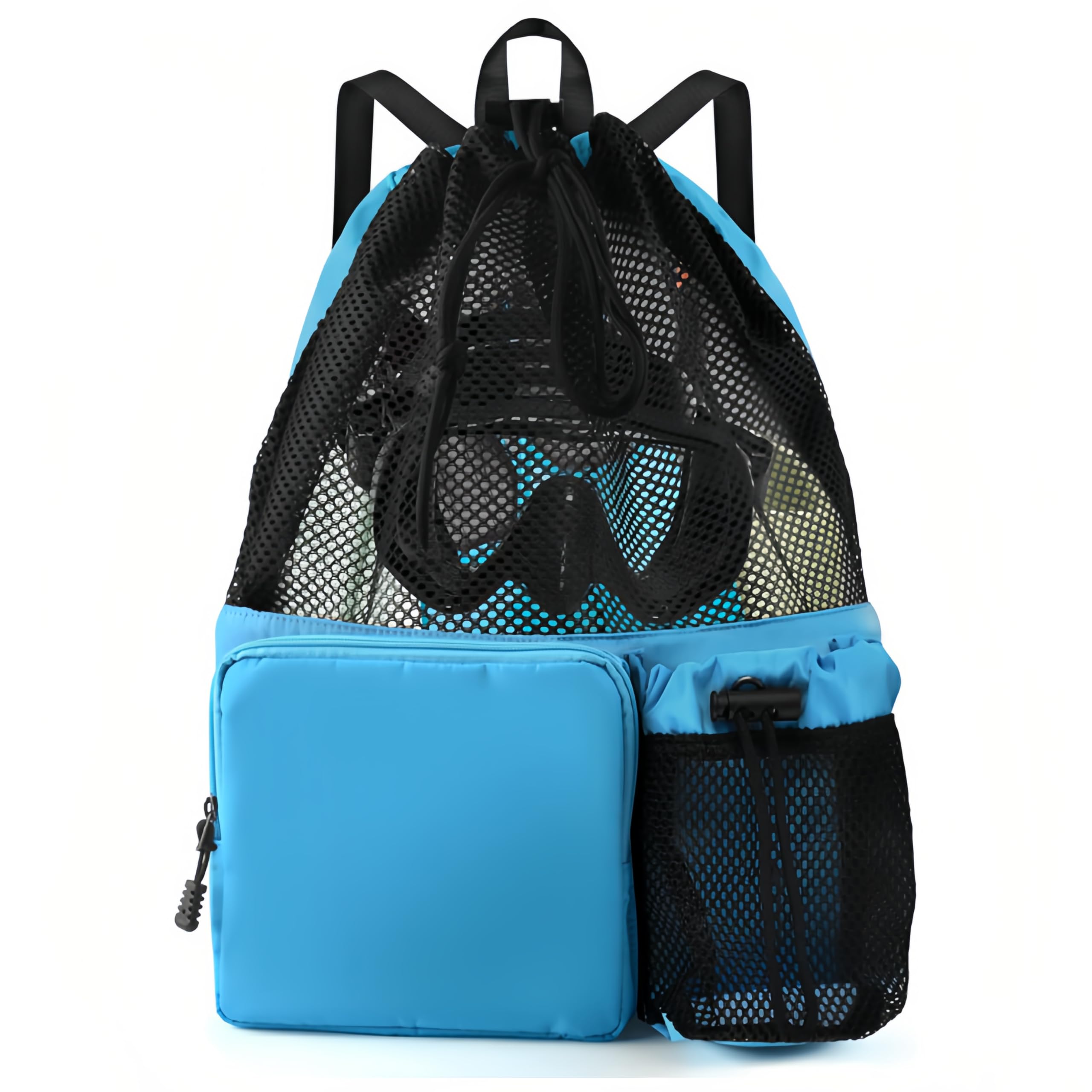 Pixywell Waterproof Drawstring Bag with Shoe Compartment, Breathable Mesh Gym Backpack for Swimming Travel, Lightweight Sports Sack with Wet Dry Separation,PE School Bag for Shoes & Towel, blue
