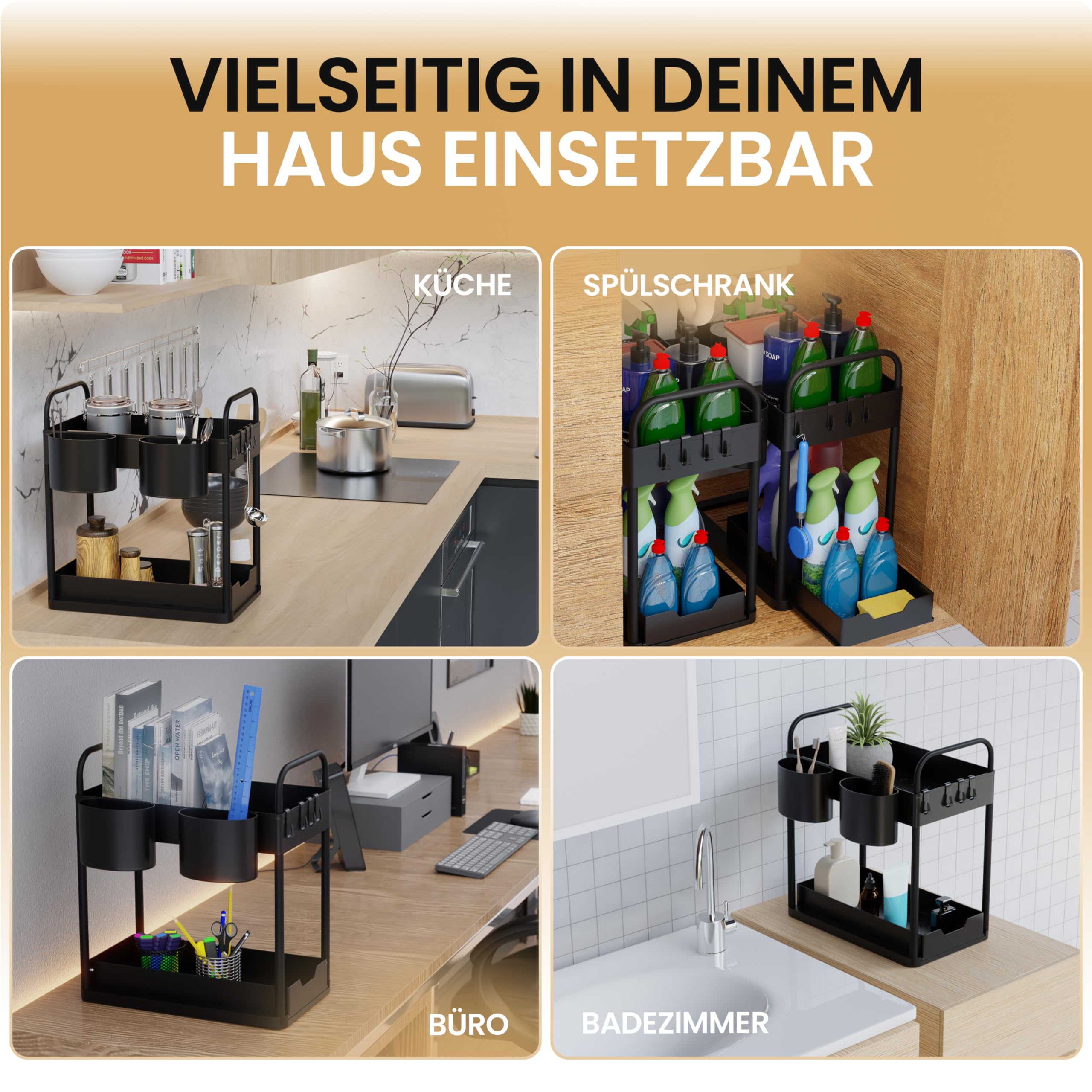 HELDENWERK Mensola Sotto Lavandino Per Lavabo Con 2 Ripiani Colore Nero Organizer Da G 340506