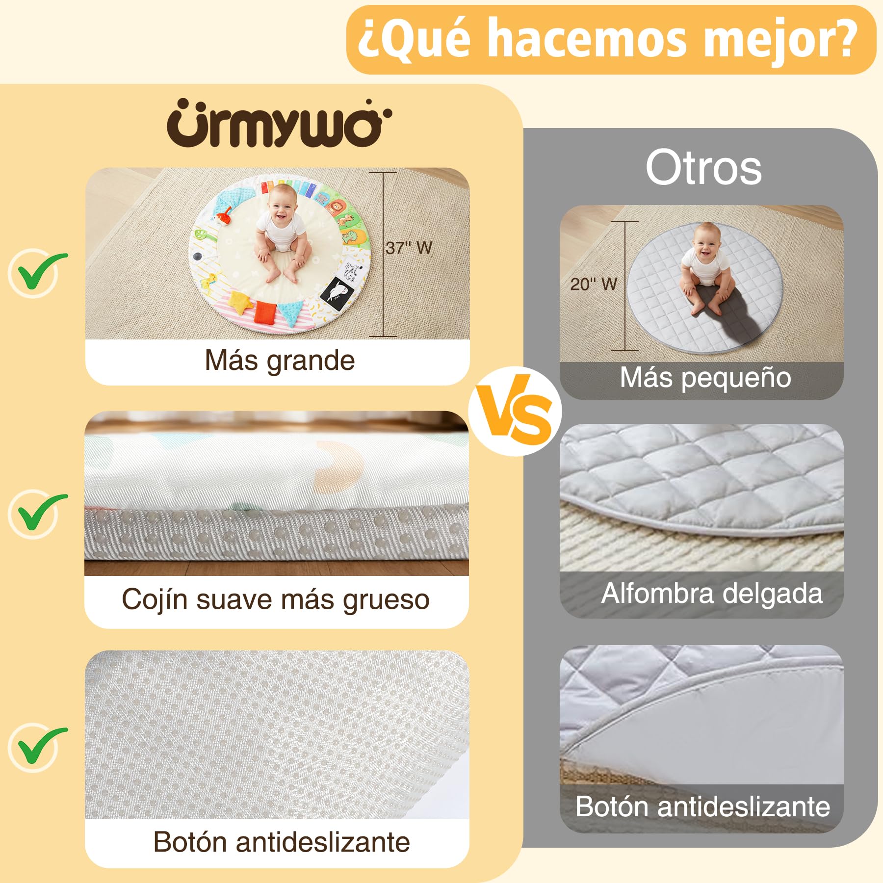 URMYWO Tapete Actividades Bebé, Alfombra Juegos Bebé con Arco Desmontable y 5 Juguetes Extraíbles, Estimula 6 Sentidos y Motricidad,Gimnasio Bebé Tummy Time 0-18 Meses,Juguete Ideal para Niña o Niño