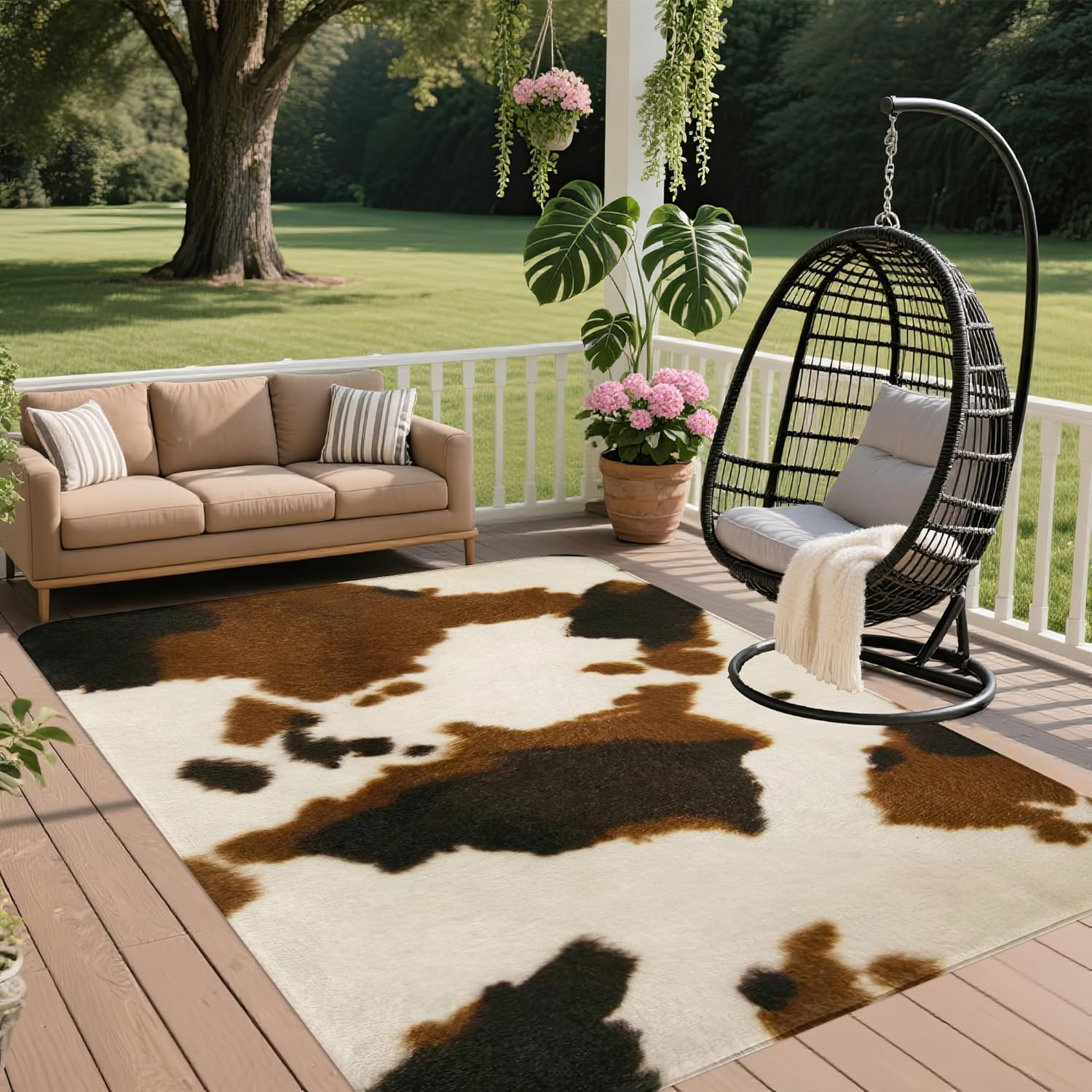 Brown Cowhide 5x7 Area Rug,Western Animal Cow Print Washable Carpet Non Slip Mat Low Pile Large Rugs for Living Room,Bedroom,Farmhouse,Dining Room,Kids Playroom,Kitchen Indoor