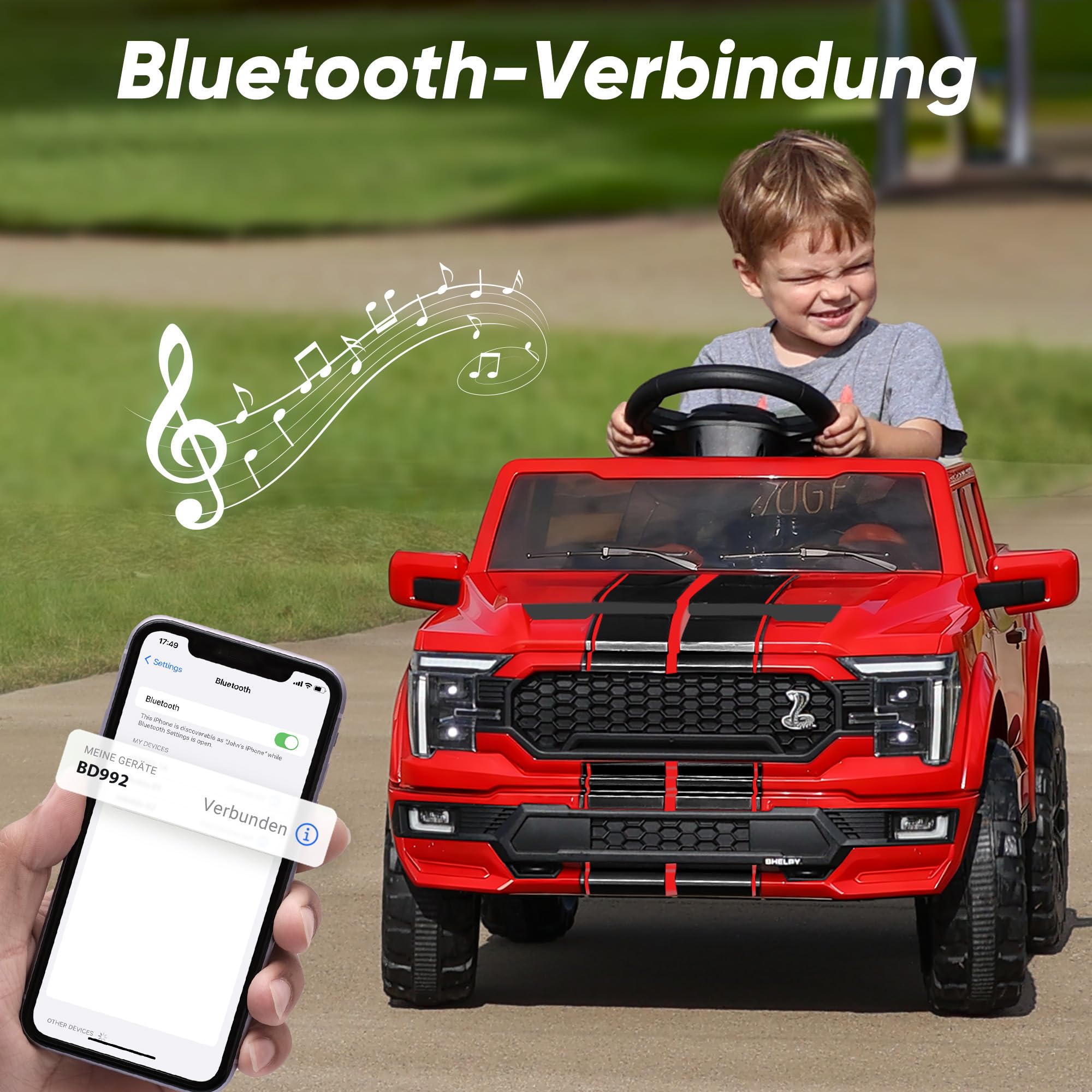 Hikiddo Ford Shelby F-150 Lizenziertes Kinder Elektroauto, 12V Elektroauto für Kinder ab 3 Jahre mit Fernbedienung - Rot