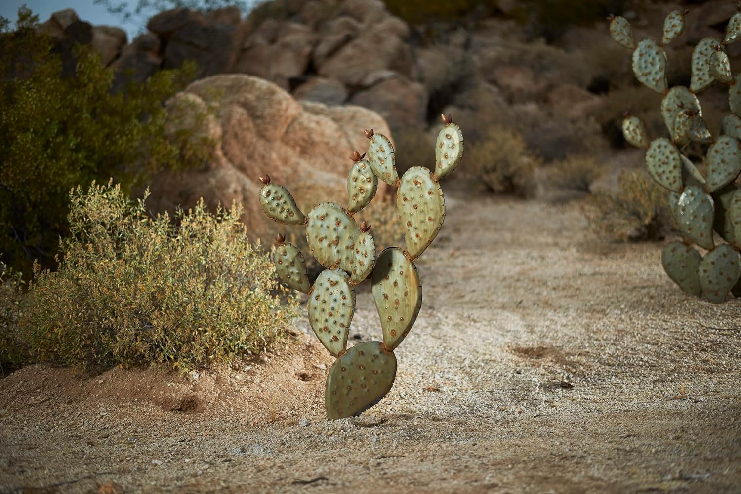Desert Steel Pricky Pear Cactus - Indoor/Outdoor Metal Yard Art & Yard Decor, All Weather, Tall (31" H x 18" W x 10" D)